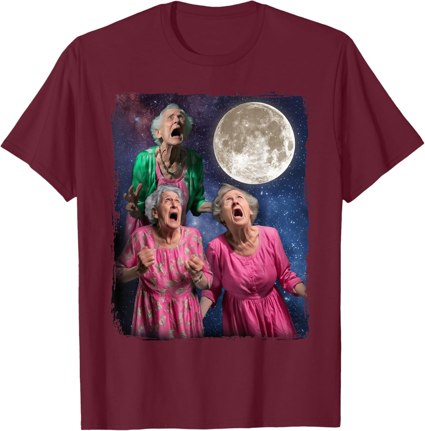 Oma Howls Den Mond an DREI Granny Moon T-Shirt - T-Shirt | Maroon