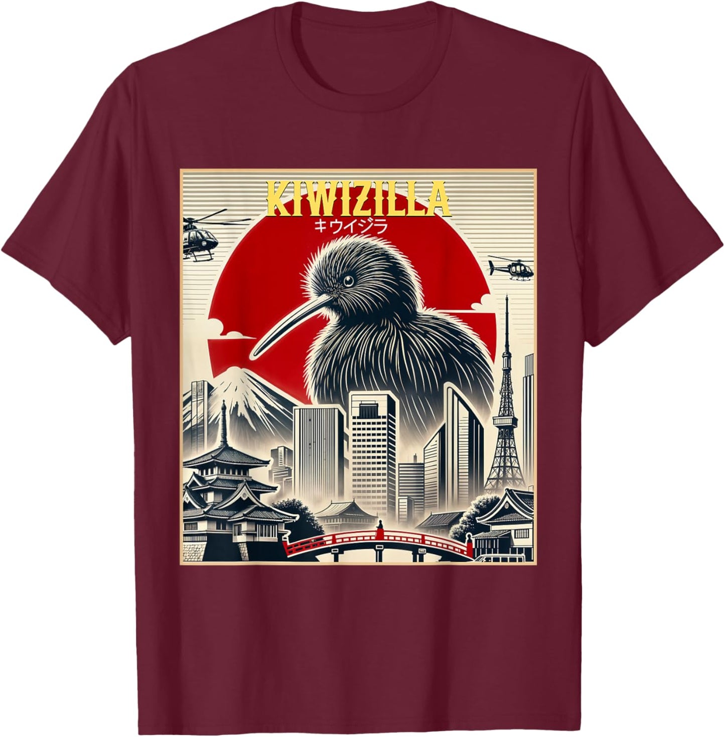 Kiwizilla Shirt New Zealand Kiwi Bird Lover Funny Invasion T-Shirt - T-Shirt | Maroon