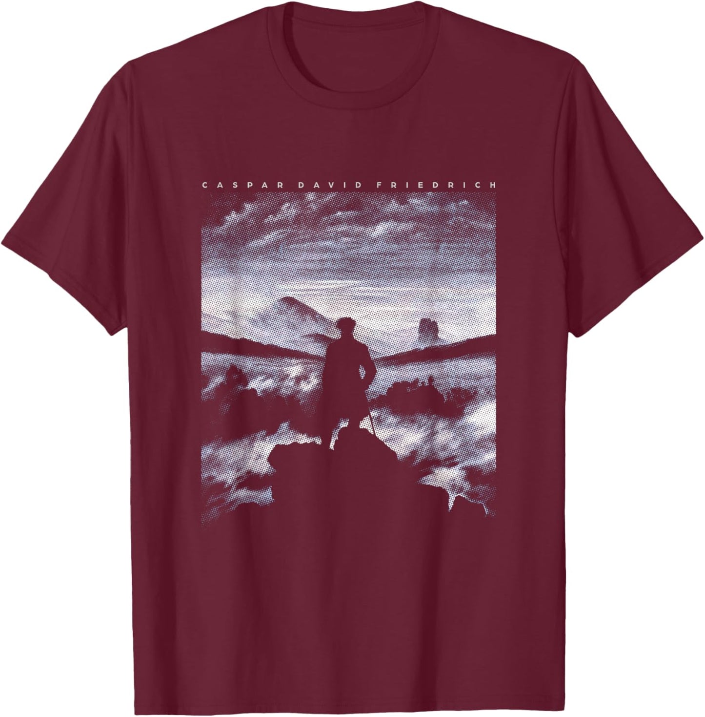 Hiker Wanderer Above Sea of Fog Caspar David Friedrich T-Shirt - T-Shirt | Maroon