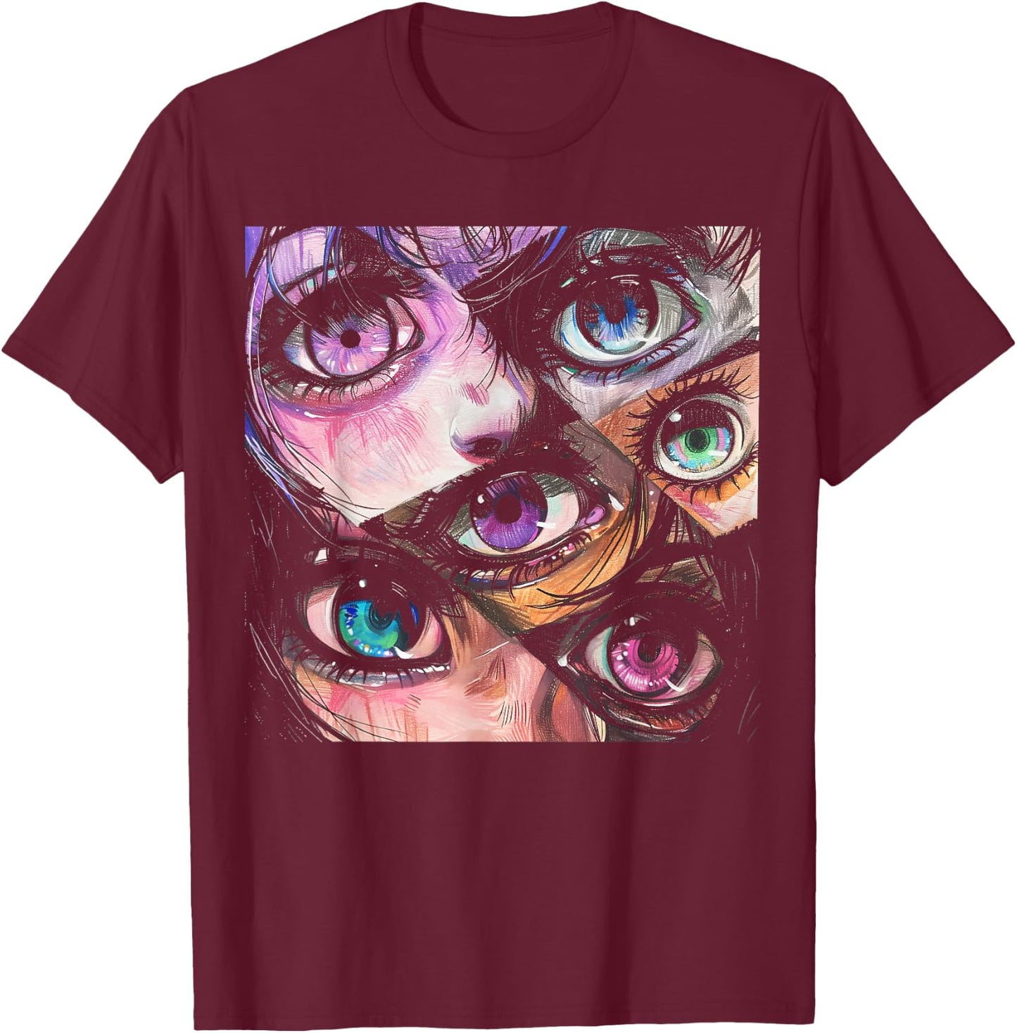 Anime Eyes Art Otaku Pastel Waifu Pink Grunge Alt Aesthetic T-Shirt - T-Shirt | Maroon
