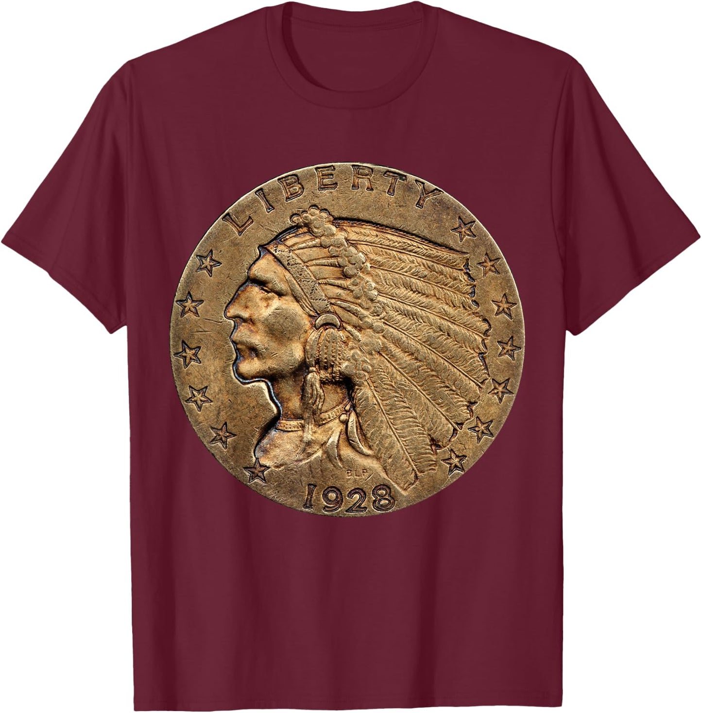 U.S. Coin Collecting Shirt - Indian Head Gold Coin T-Shirt - T-Shirt | Maroon