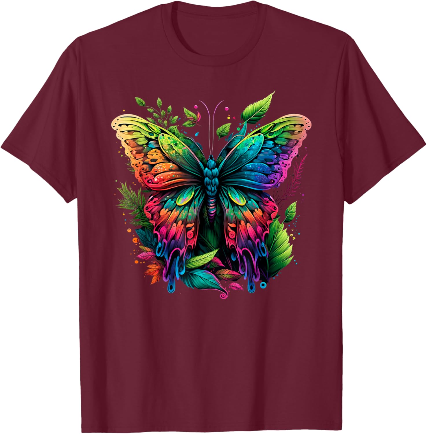 Rainbow Butterfly Colorful Butterfly Lover Girls T-Shirt - T-Shirt | Maroon