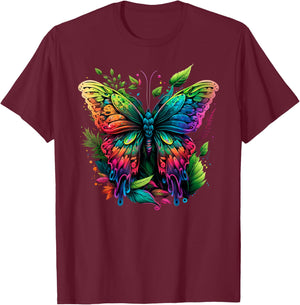 Rainbow Butterfly Colorful Butterfly Lover Girls T-Shirt - T-Shirt | Maroon