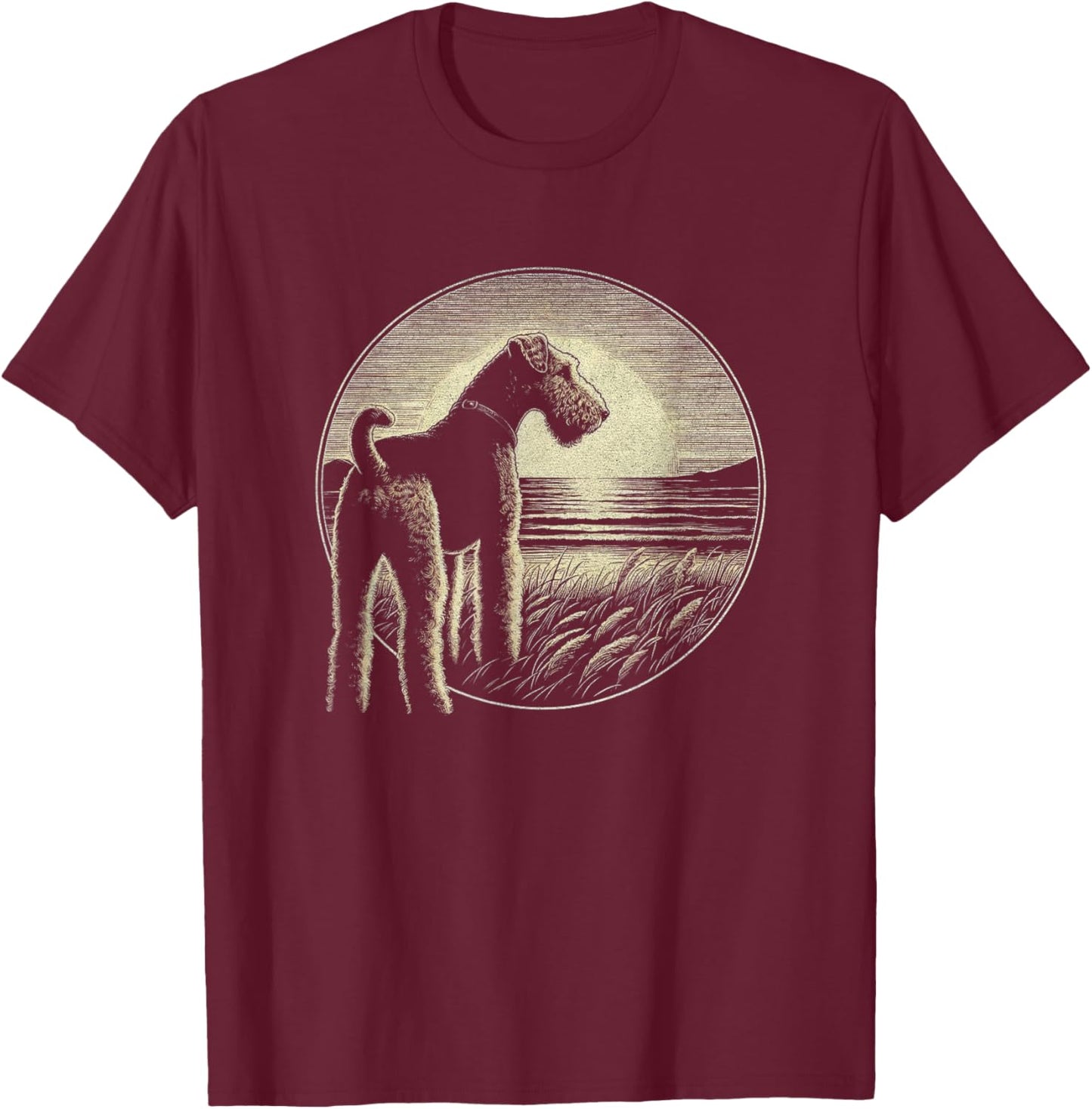 Vintage Airedale Terrier Retro Scene Dog Art Design T-Shirt - T-Shirt | Maroon