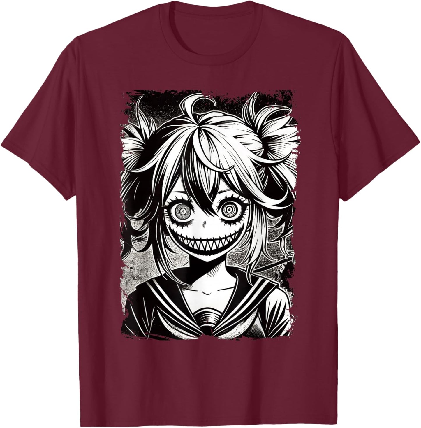 Anime Horror Manga, Aesthetic Japanese Creepy Kawaii Goth T-Shirt - T-Shirt | Maroon