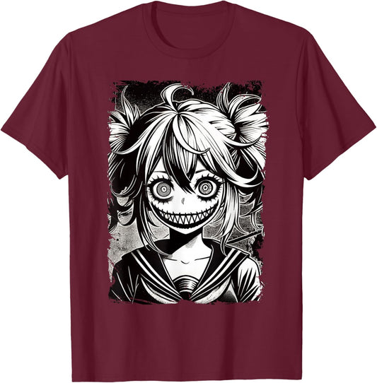 Anime Horror Manga, Aesthetic Japanese Creepy Kawaii Goth T-Shirt - T-Shirt | Maroon