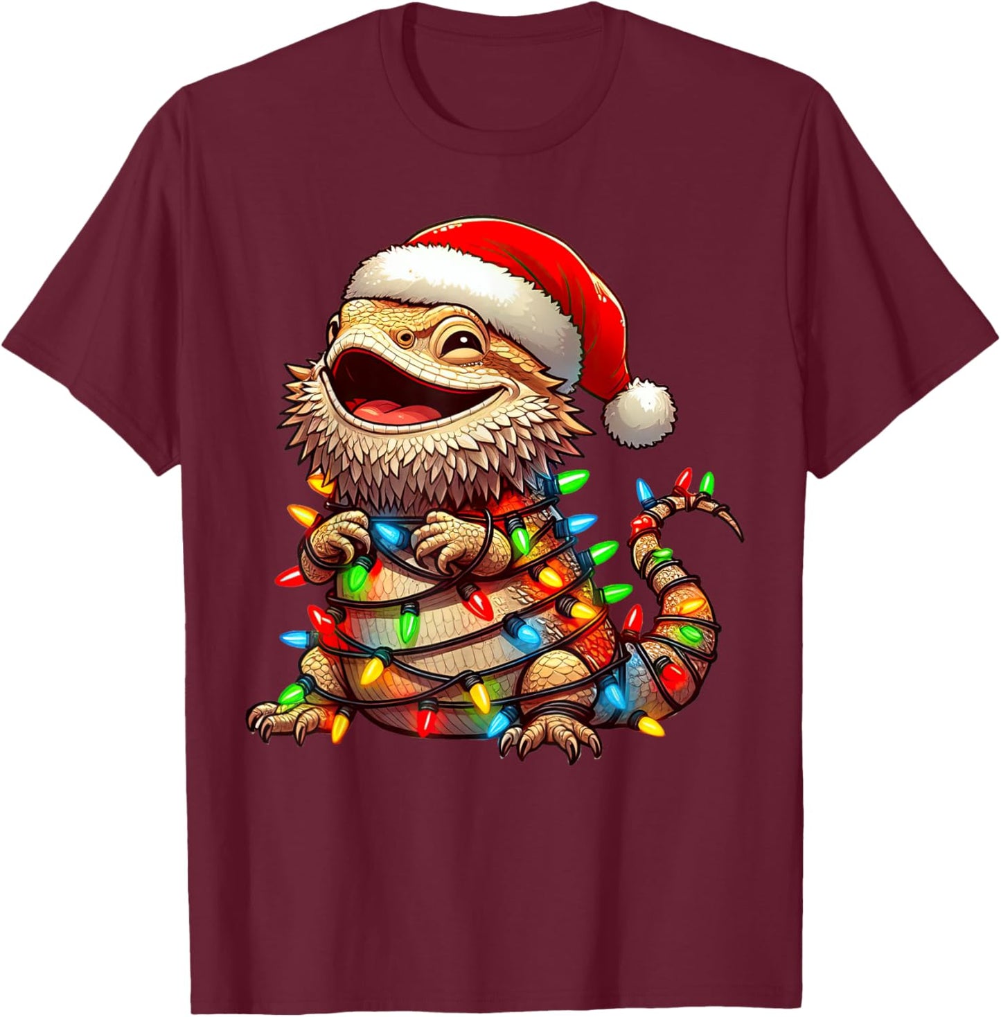 Bearded Dragon Christmas Lights Santa Hat Boys Girls Kids T-Shirt - T-Shirt | Maroon