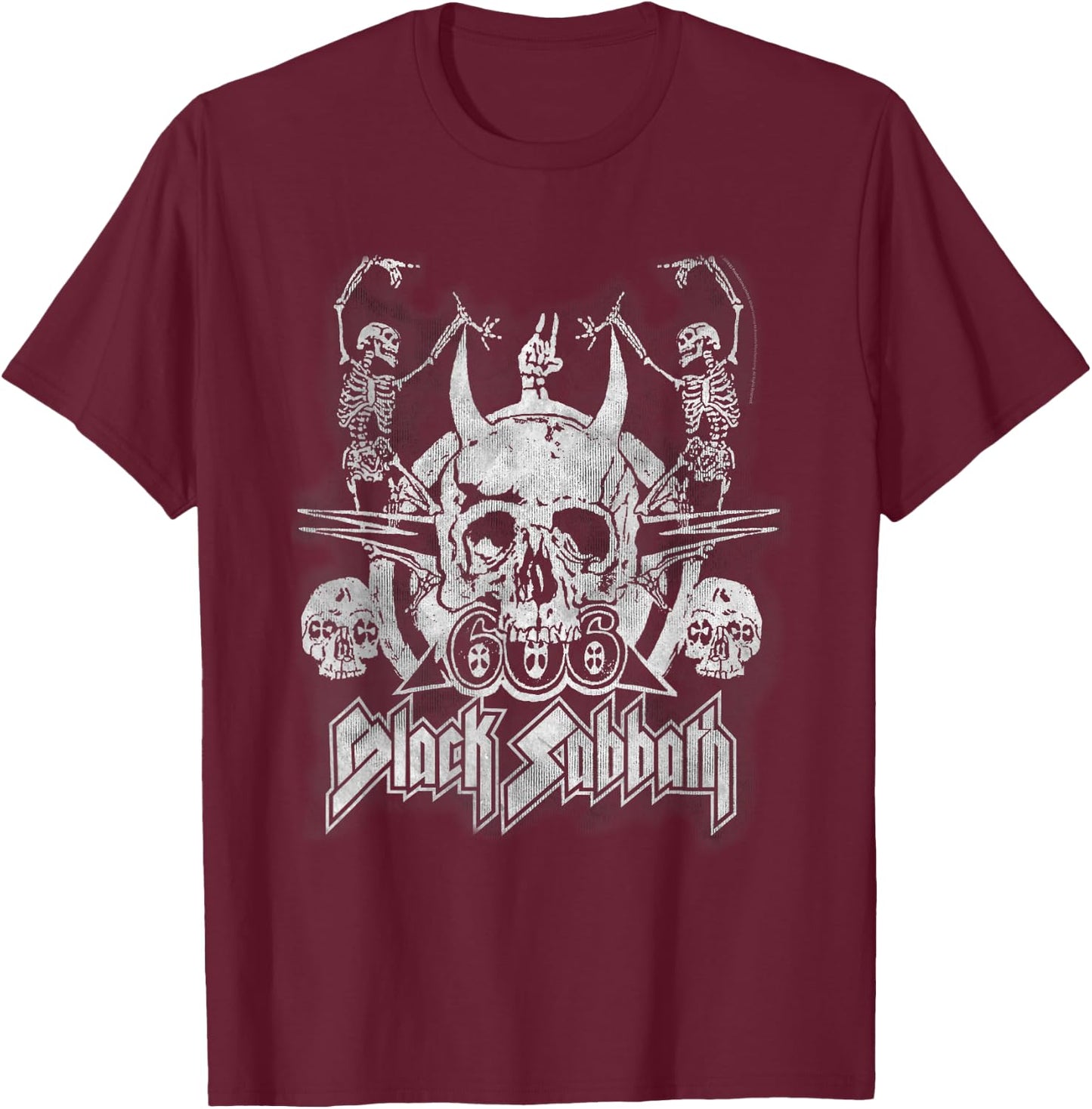 Black Sabbath Official Vintage Dancing Skeletons T-Shirt - T-Shirt | Maroon