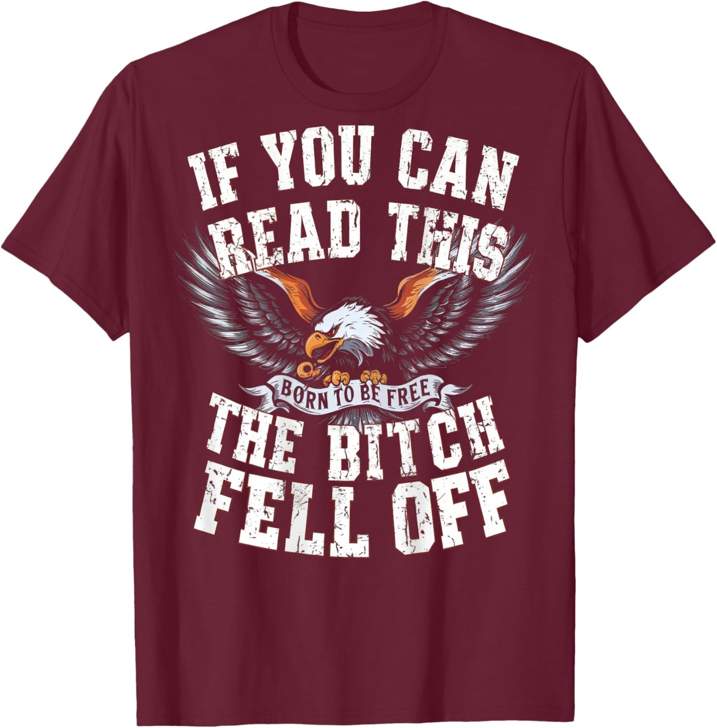 Funny Motocross Dirt Bike Bikers Awesome Motorbike If You Can Read This The Bitch Fell Off Biker Back Print Black Modern Short Sleeve T-Shirt - T-Shirt | Maroon