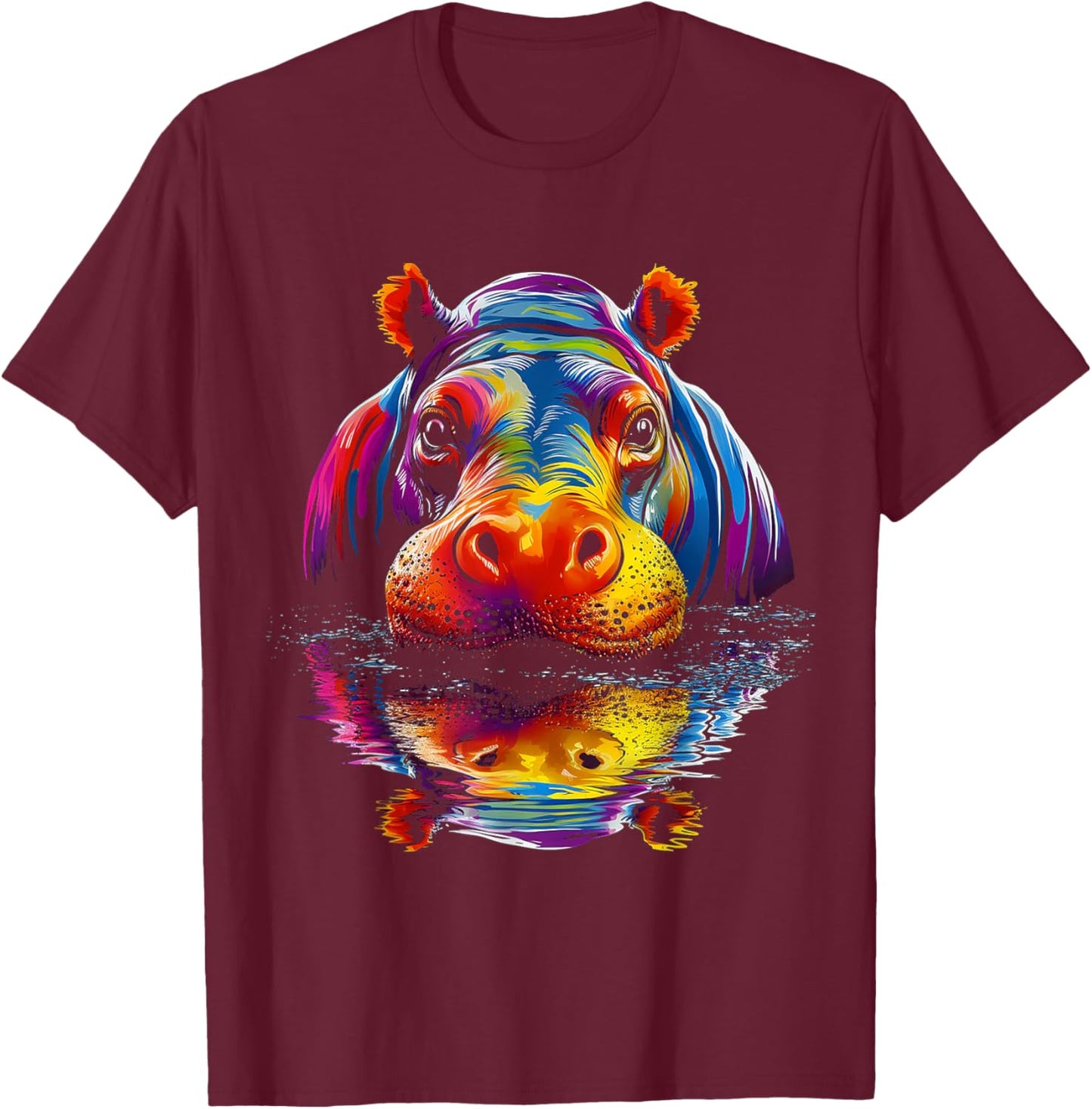 Hippo Colorful Art Animal Cute Graphic Motif Hippo T-Shirt - T-Shirt | Maroon
