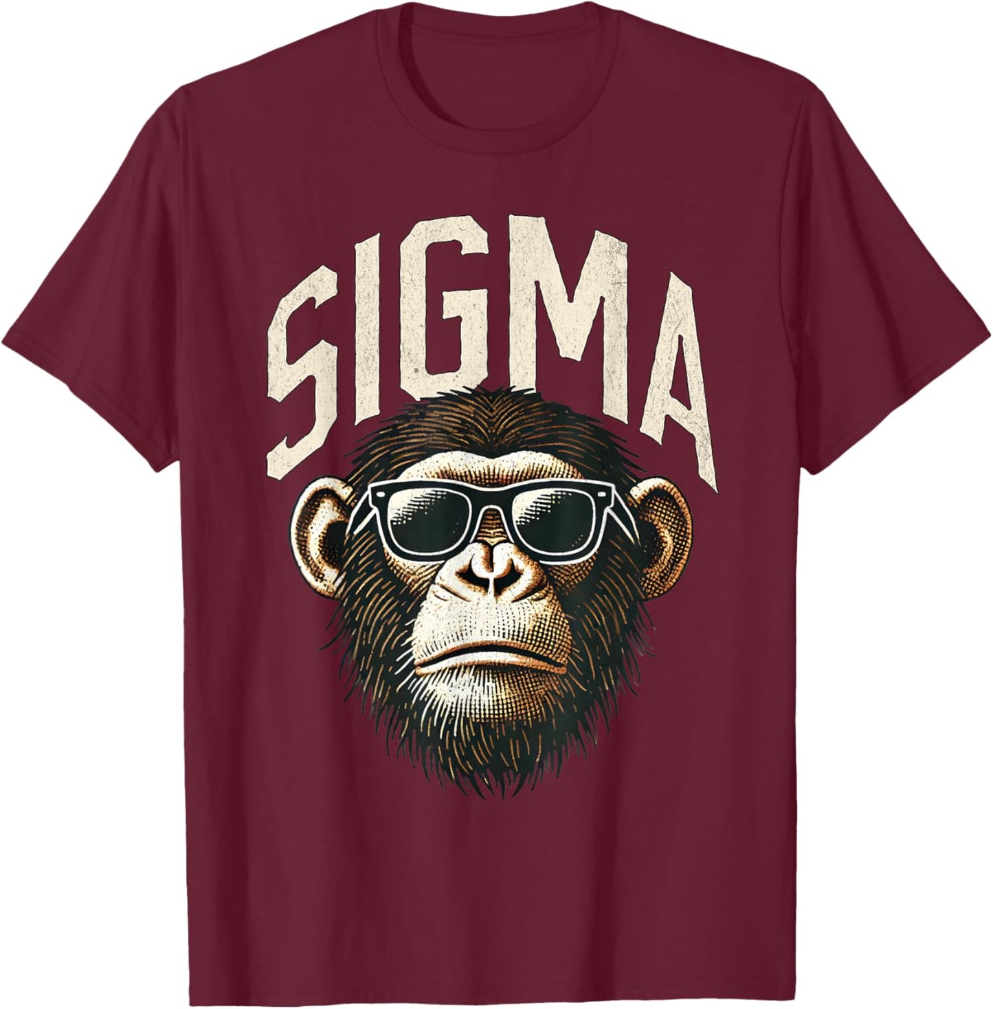 Funny Sigma Monkey Meme Vintage Chimpanzee Kids Boys Teens T-Shirt - T-Shirt | Maroon