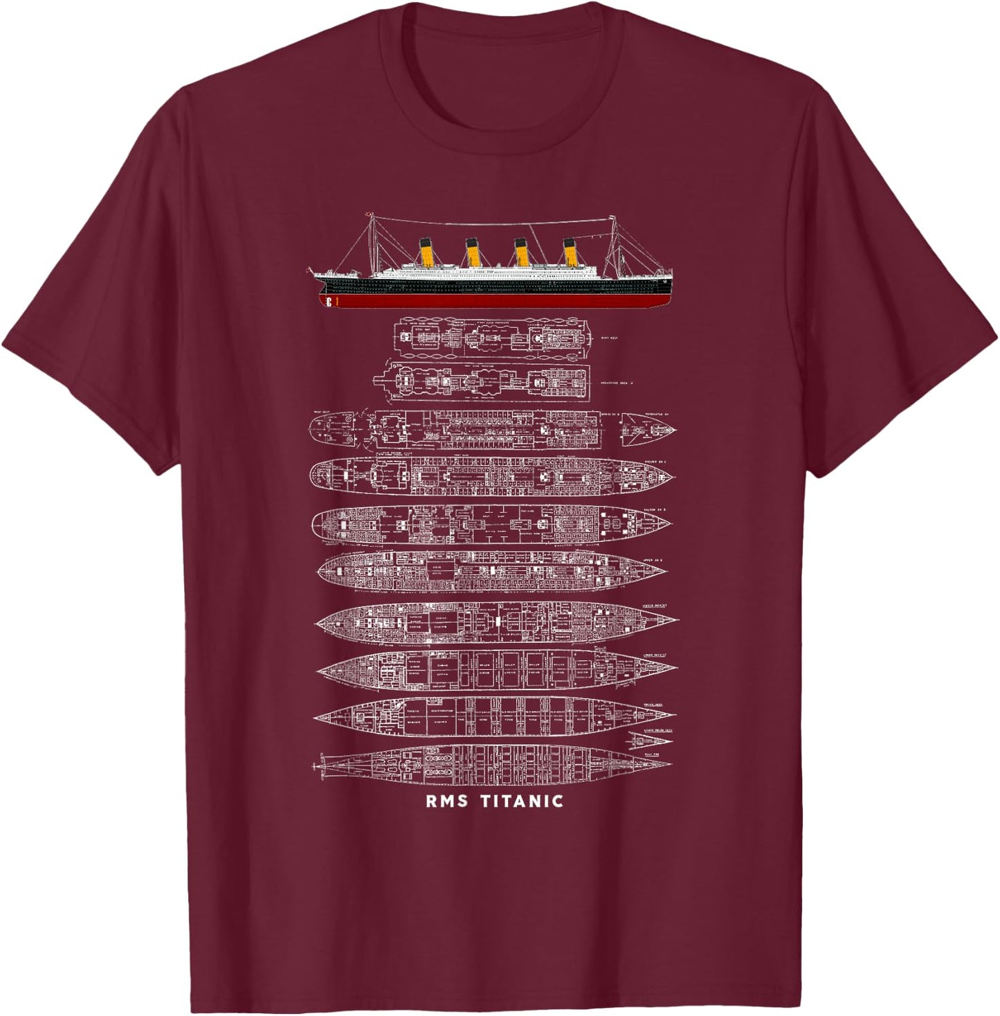 Titanic Sinking Boat Ship Hit Iceberg in 1912 Memorabilia T-Shirt - T-Shirt | Maroon