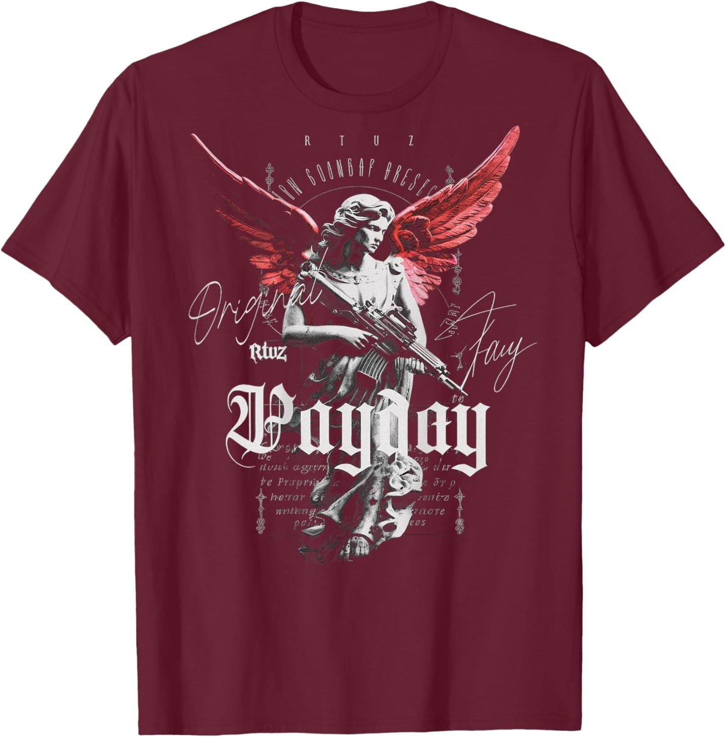 RTUZ Hip Hop Vintage Edgy Urban Y2K Back Print - -Adults-Kids, Black, Small T-Shirt - T-Shirt | Maroon