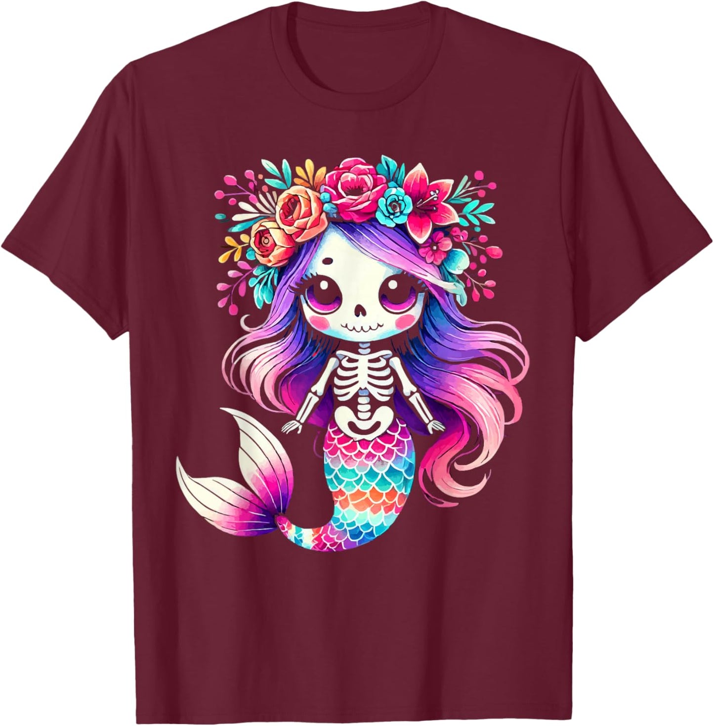 Zombie Mermaid Halloween Costume Spooky Trick Or Treat T-Shirt - T-Shirt | Maroon