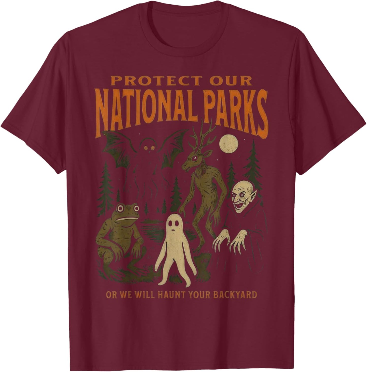 Protect Our National Parks Cryptidcore Weirdcore Folk Horror T-Shirt - T-Shirt | Maroon