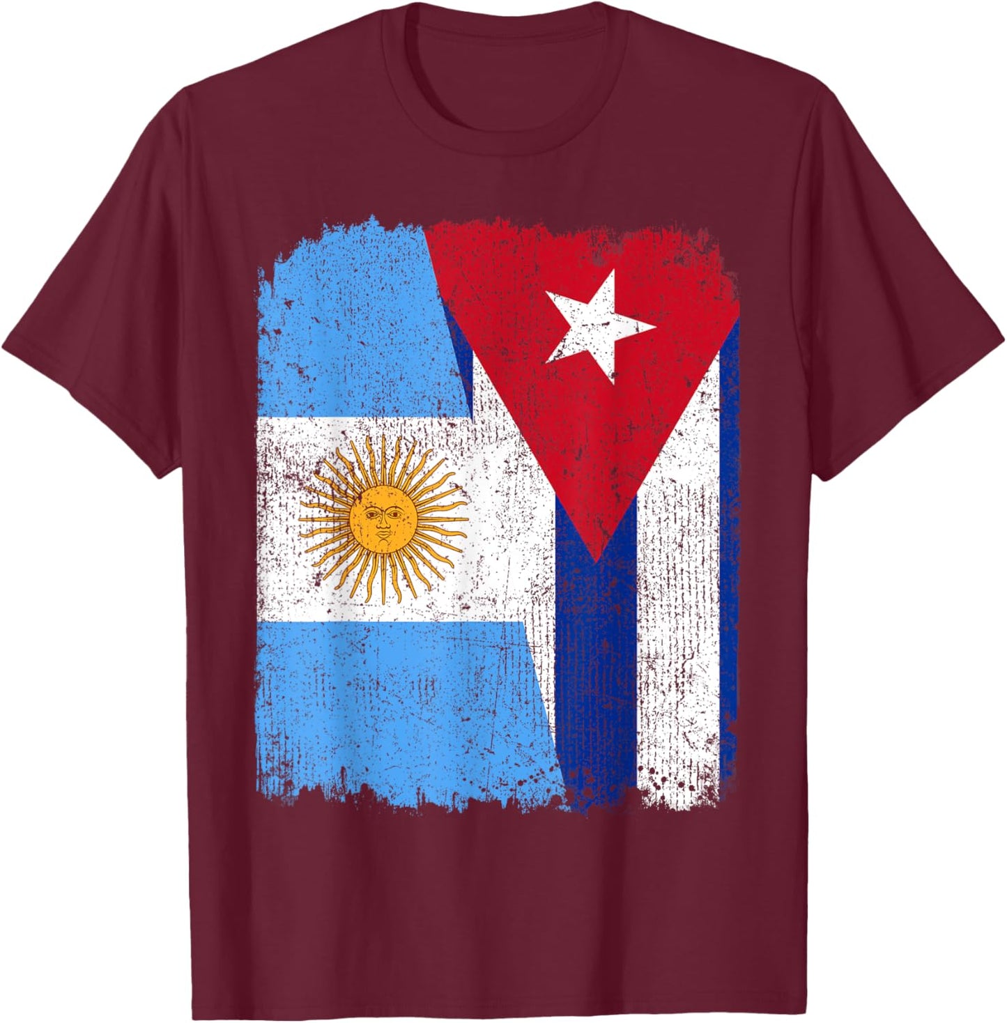 Half Argentinian Half Cuban Flag Heritage Pride Roots T-Shirt - T-Shirt | Maroon