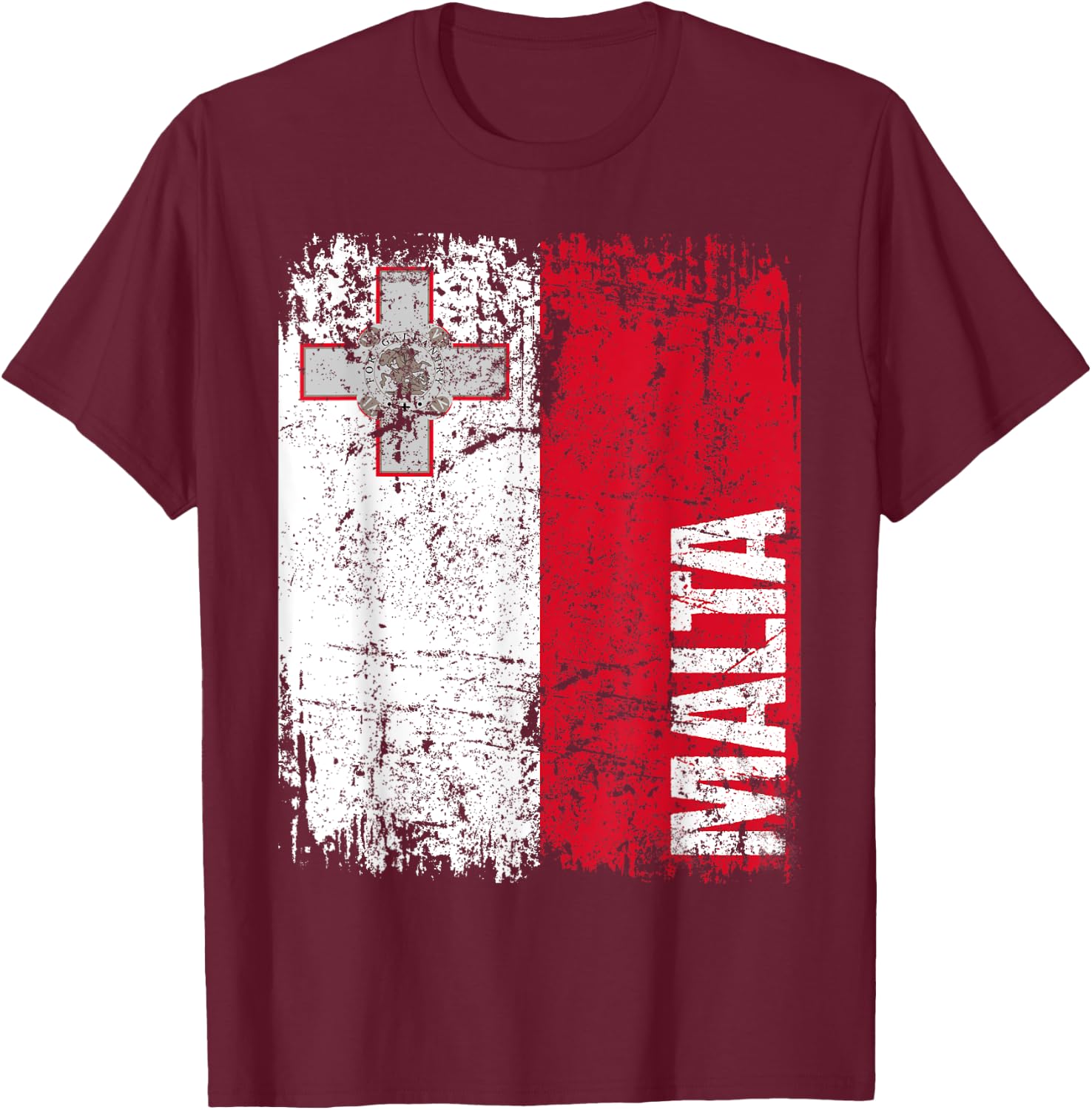 MALTA Flag Vintage Distressed MALTA T-Shirt - T-Shirt | Maroon