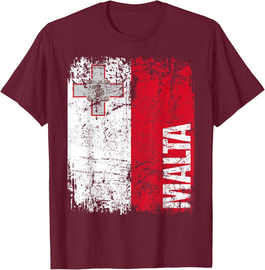 MALTA Flag Vintage Distressed MALTA T-Shirt - T-Shirt | Maroon
