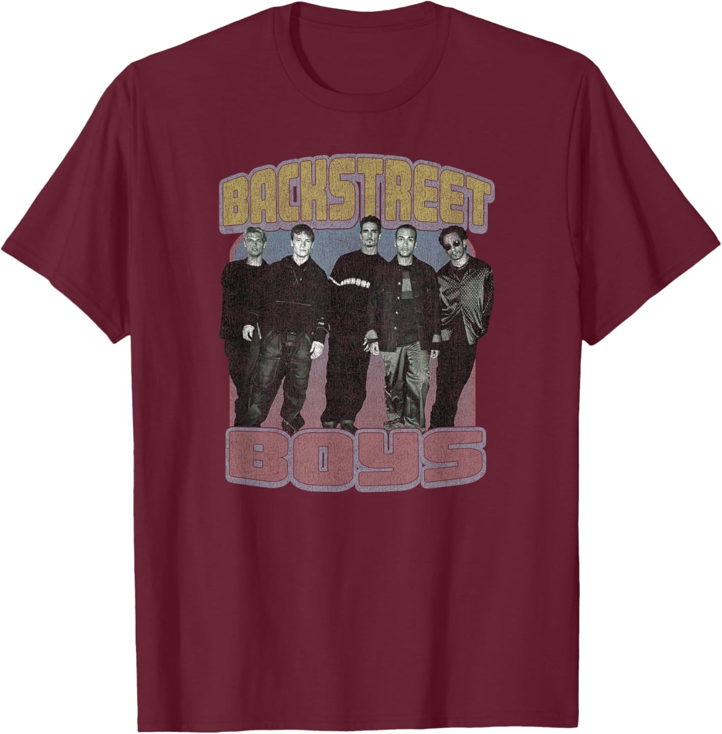 Backstreet Boys – Distressed Group Photo T-Shirt - T-Shirt | Maroon