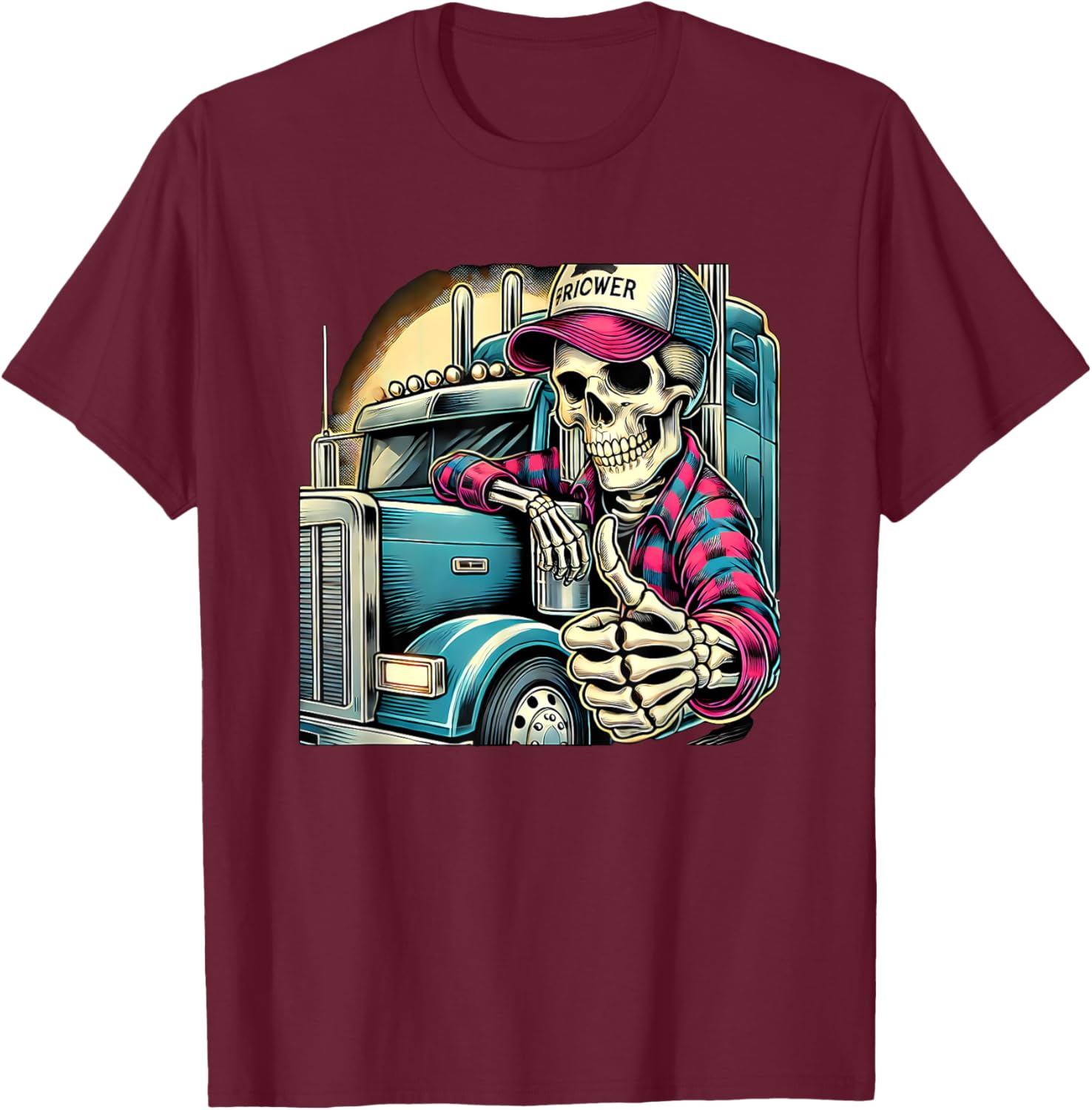 Halloween Skeleton Trucker T-Shirt - T-Shirt | Maroon