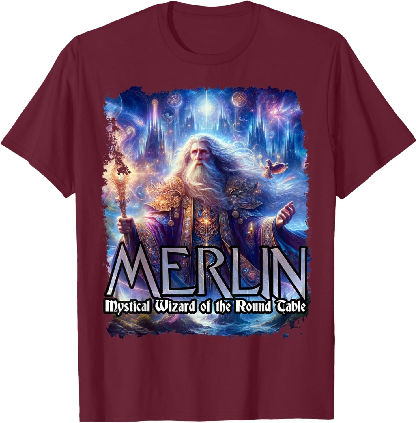 Merlin Wizard of the Round Table Magician T-Shirt - T-Shirt | Maroon