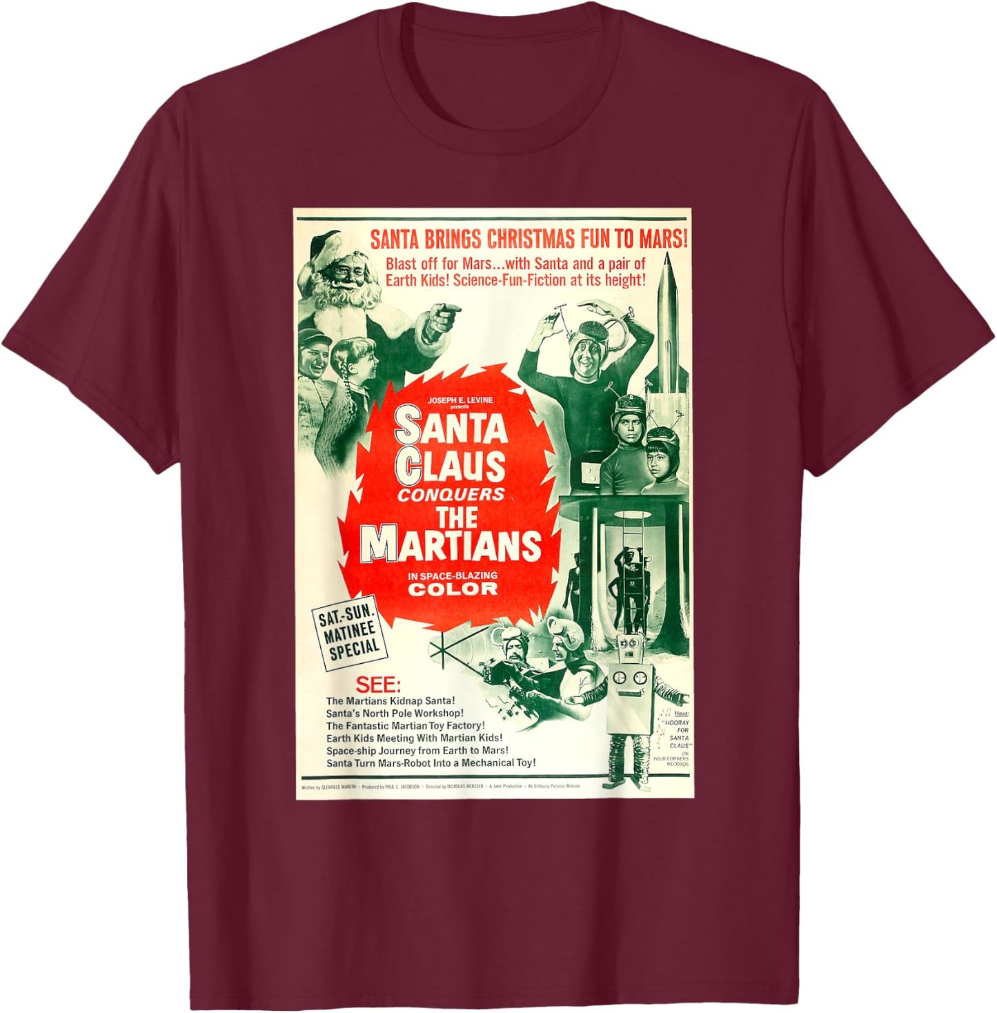 Santa Claus Halloween Christmas Poster Horror Sci Fi Movie T-Shirt - T-Shirt | Maroon