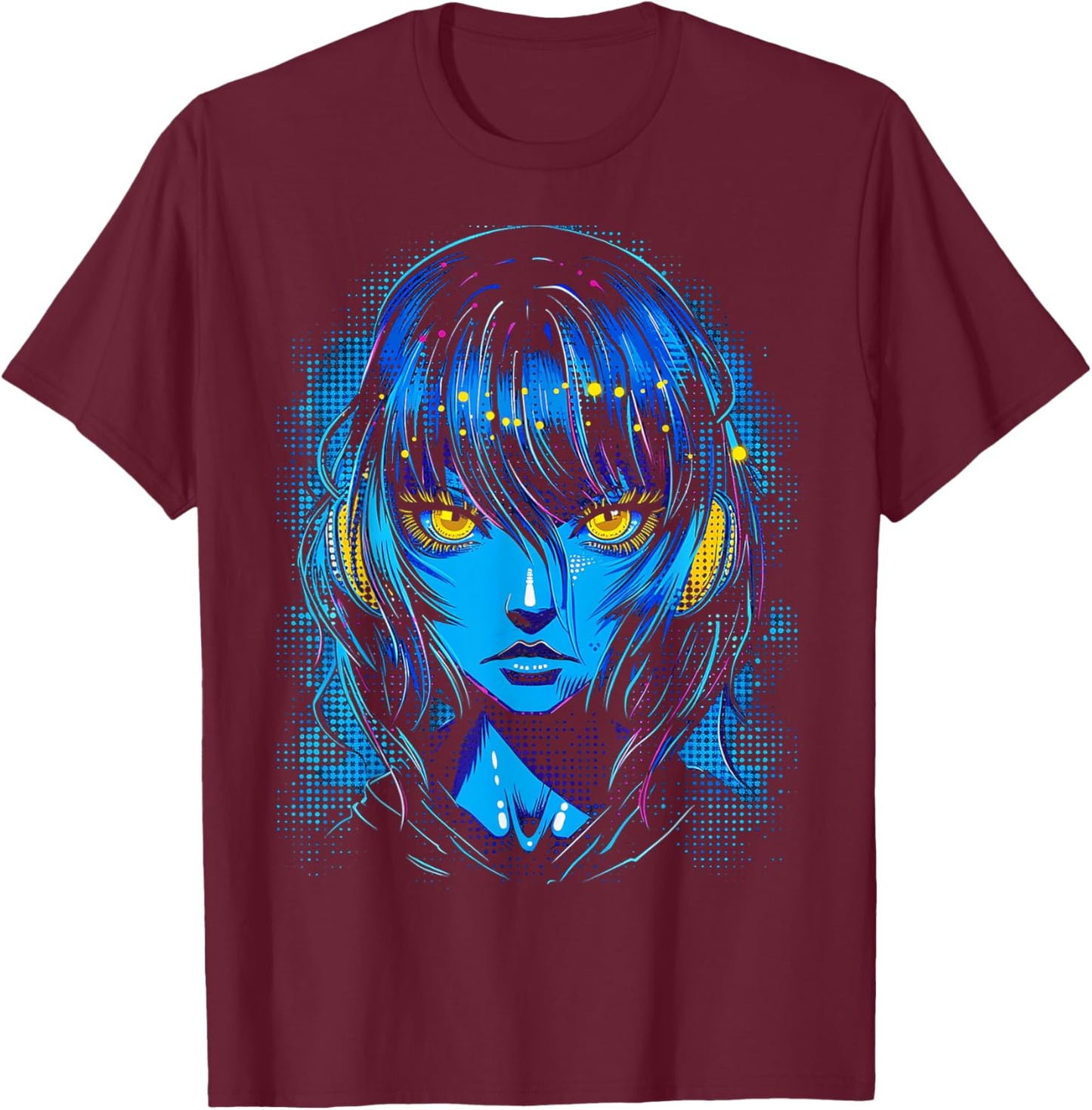 Anime Manga Motif Blue-Eyes Art Anime T-Shirt - T-Shirt | Maroon