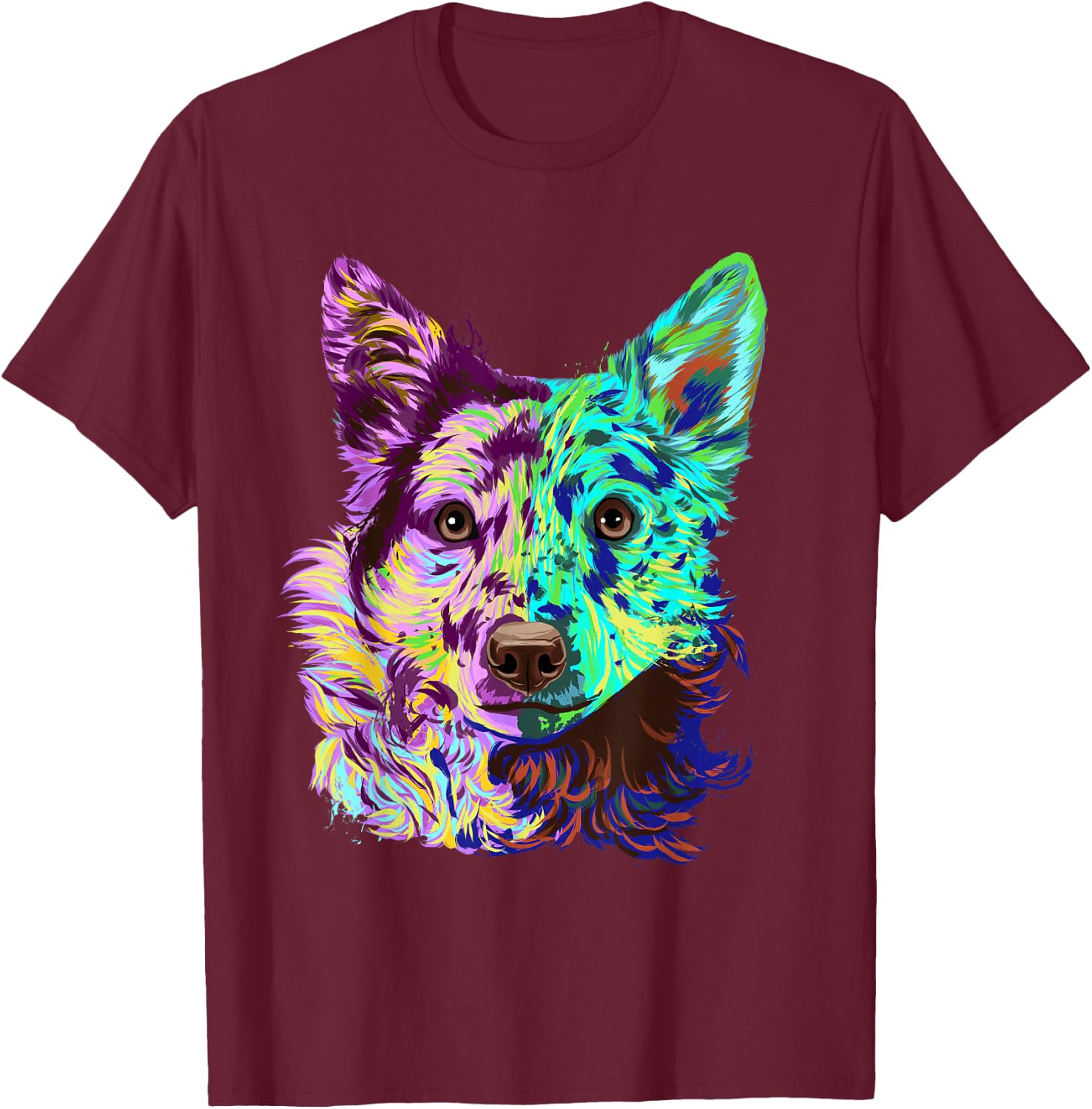 Colourful Splash Dog Mudi Women Girls Kids T-Shirt - T-Shirt | Maroon
