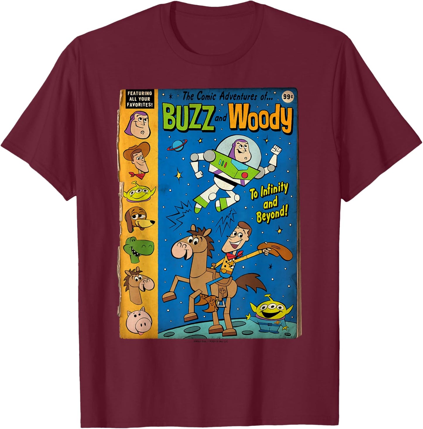 Disney Pixar Toy Story Comic Adventures Of Buzz & Woody T-Shirt - T-Shirt | Maroon