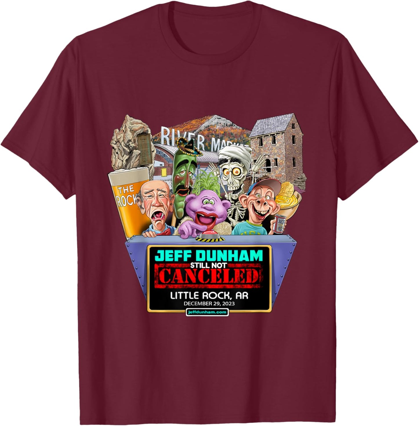 Jeff Dunham Little Rock, AR (2023) T-Shirt - T-Shirt | Maroon