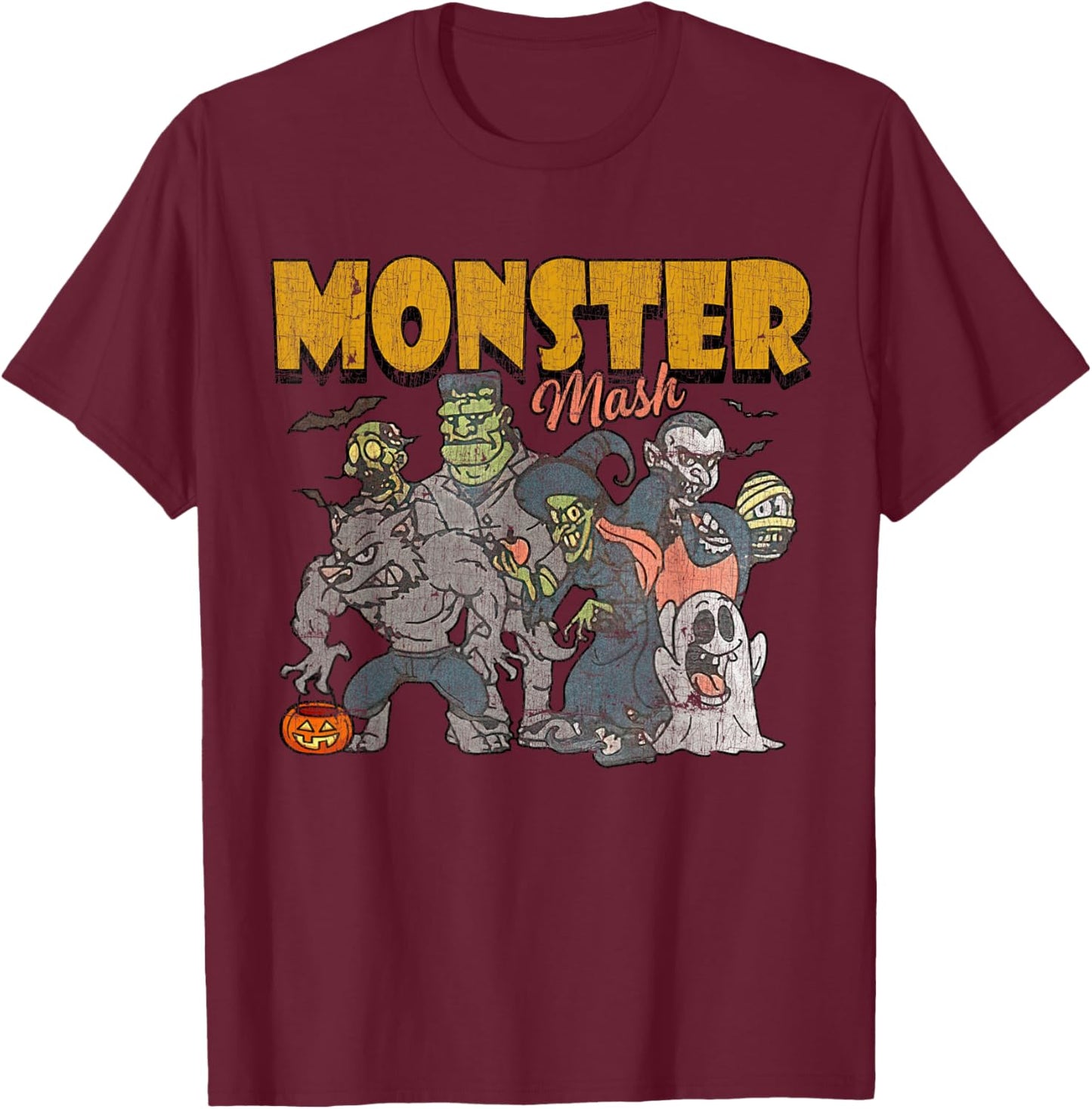 Monster Mash Vintage Ghost Halloween Funny T-Shirt - T-Shirt | Maroon