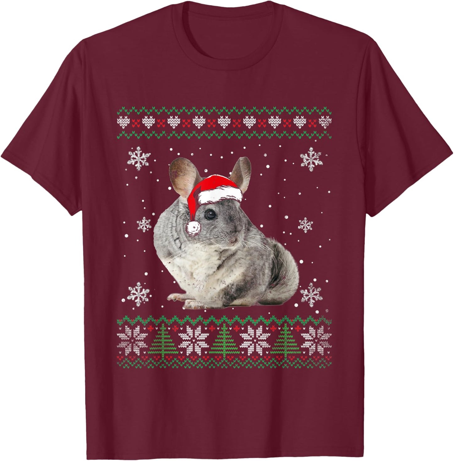 Santa Chinchilla Ugly Sweater Animals Christmas Pajama T-Shirt - T-Shirt | Maroon