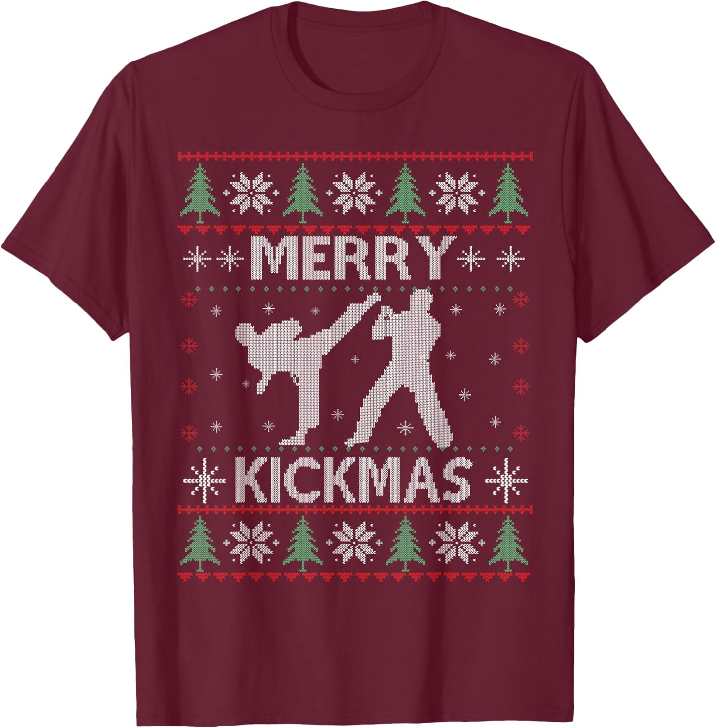 Merry Kickmas Taekwondo Christmas Ugly Sweater Xmas Funny T-Shirt - T-Shirt | Maroon
