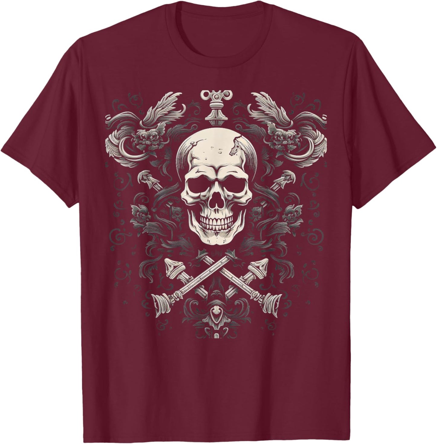 Renaissance Skull | Men Women XS - 6XL | Graphic T-Shirt - T-Shirt | Maroon