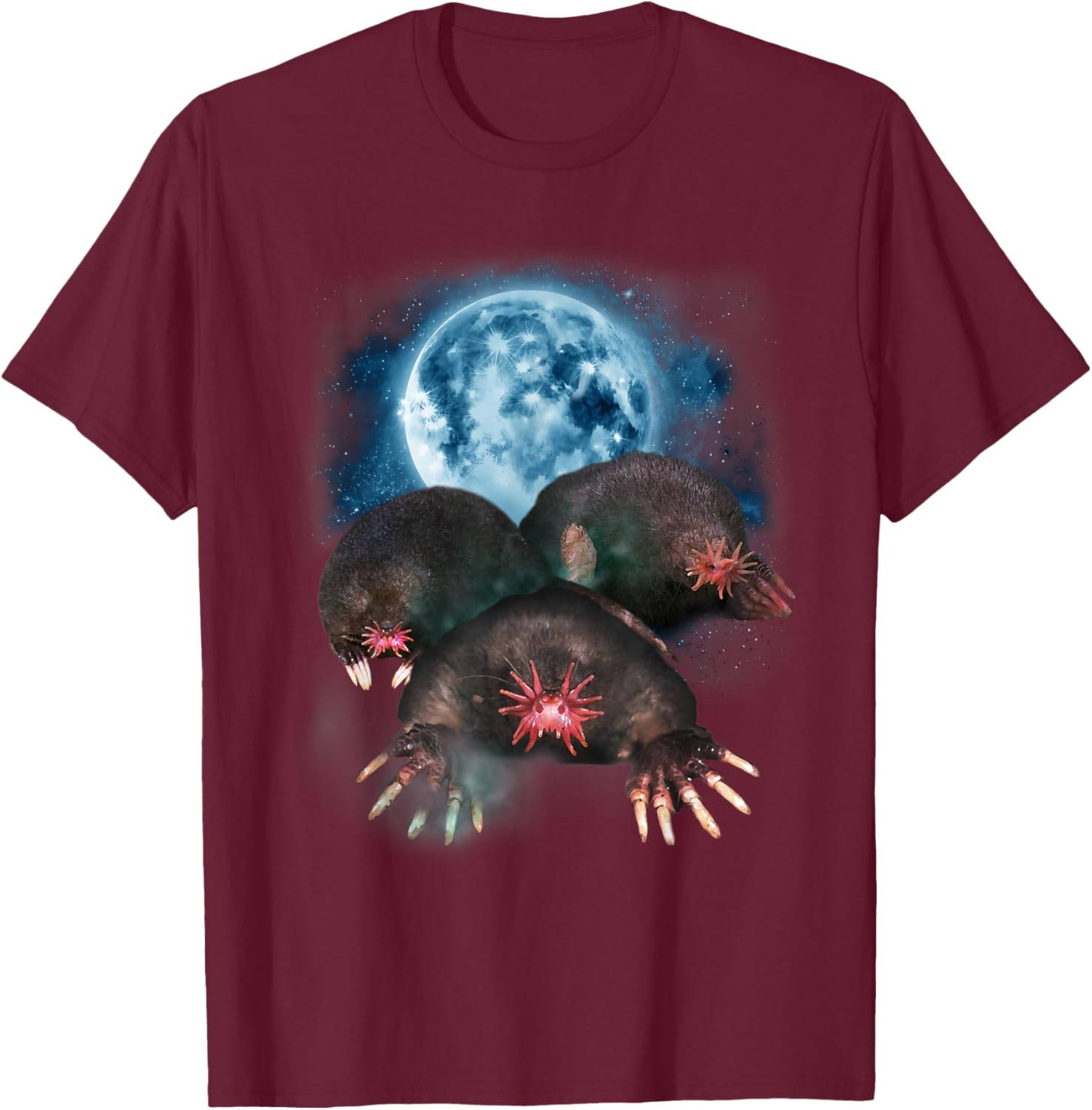 Star Nosed Mole Shirt - Star Nosed Mole Howling at the Moon T-Shirt - T-Shirt | Maroon