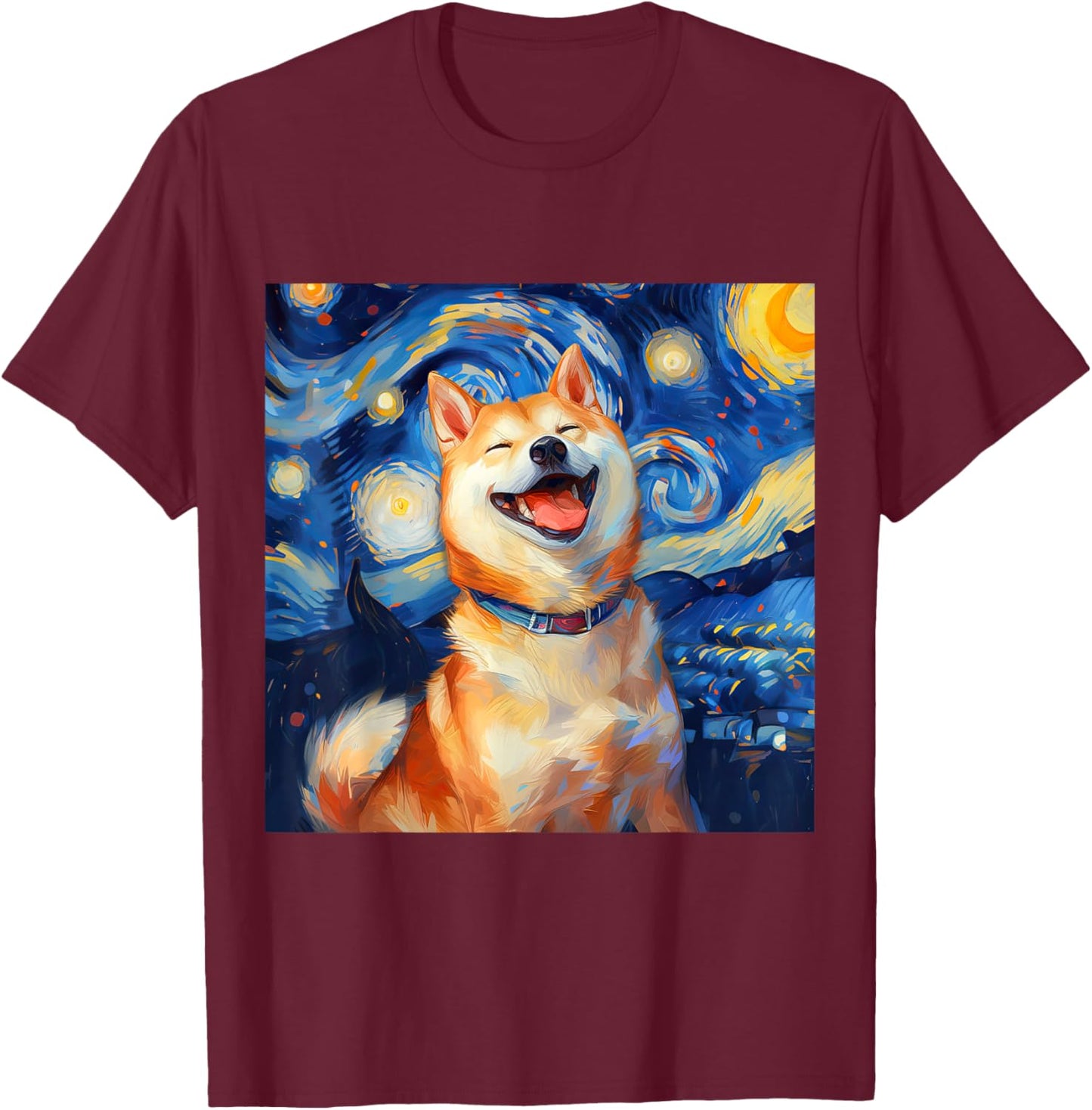 Cute Shiba Inu Dog Starry Night Vincent Van Gogh Painting Women Kids T-Shirt - T-Shirt | Maroon