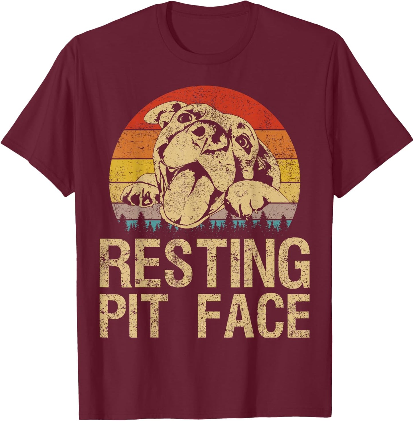 Vintage Pitbull Resting Pit Face - Funny Pitbull Lovers T-Shirt - T-Shirt | Maroon