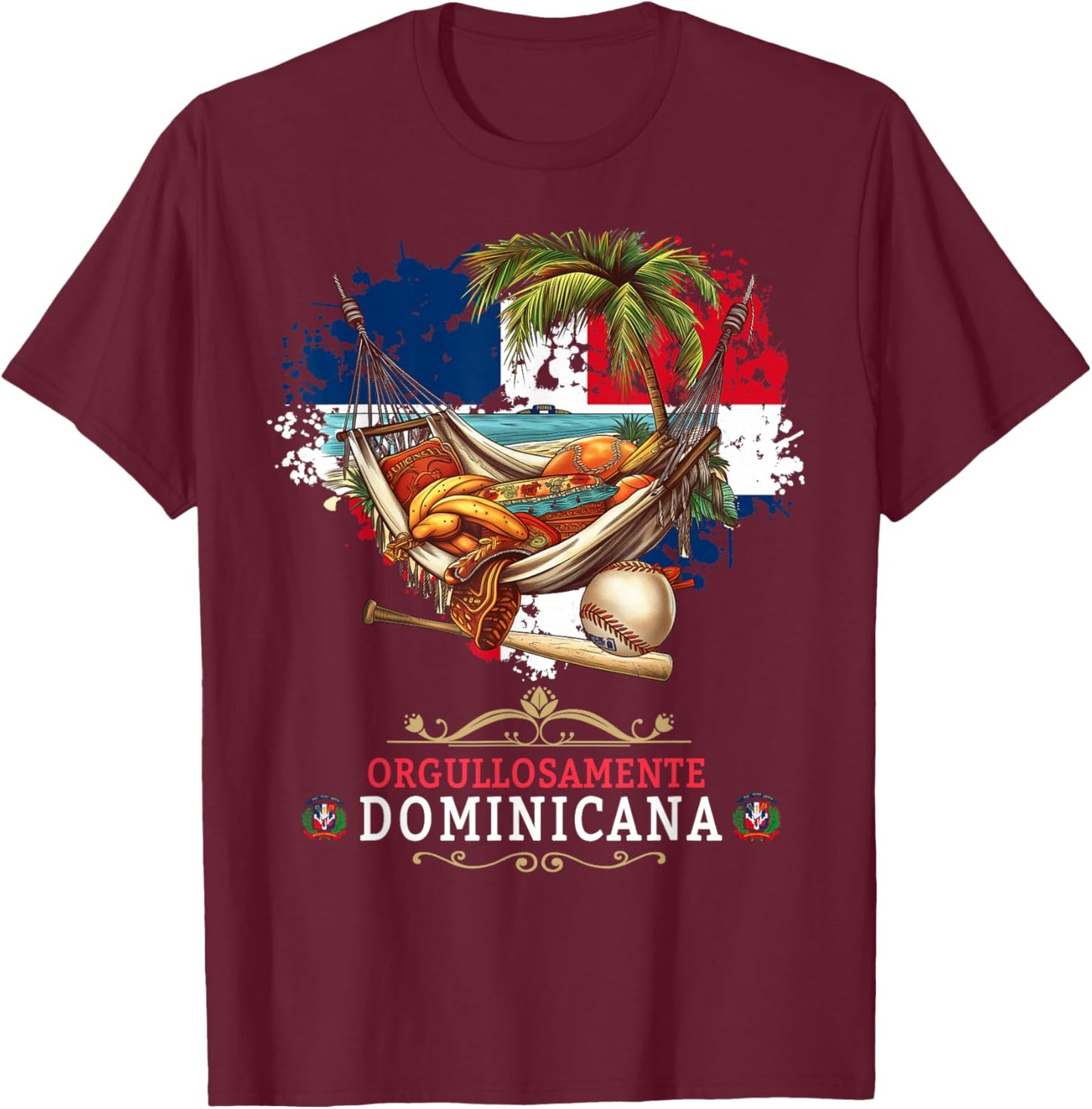 Coat of Arms Republica Dominicana For Kids & Dominican Flag T-Shirt - T-Shirt | Maroon