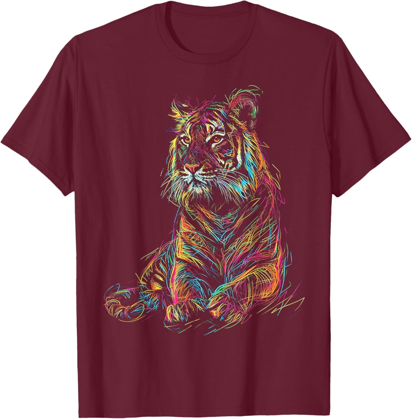 Tiger Colorful Drawing Animal Graphic Abstract Art Tiger T-Shirt - T-Shirt | Maroon