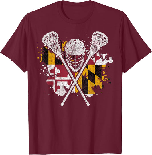 Maryland Lacrosse Lover Maryland Flag Family Vacation T-Shirt - T-Shirt | Maroon