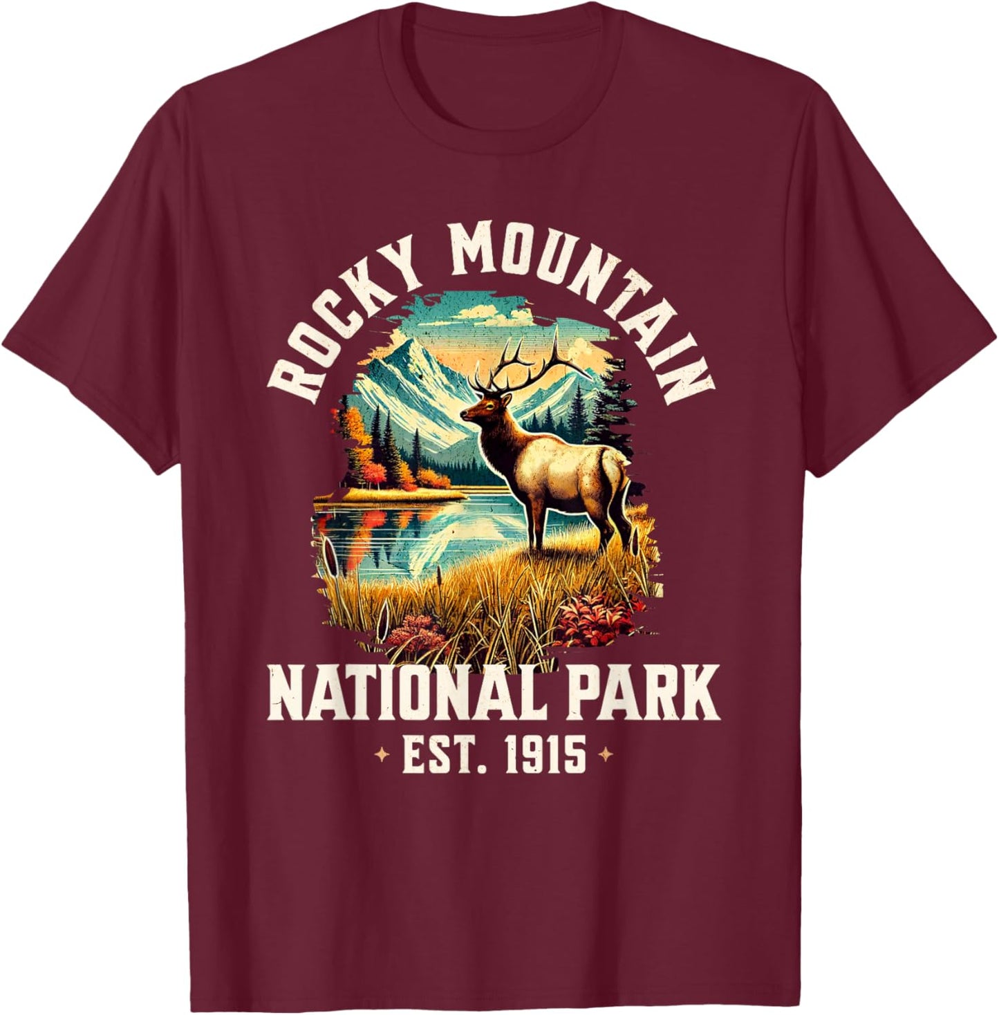 Retro Rocky Mountains National Park | Vintage USA T-Shirt - T-Shirt | Maroon
