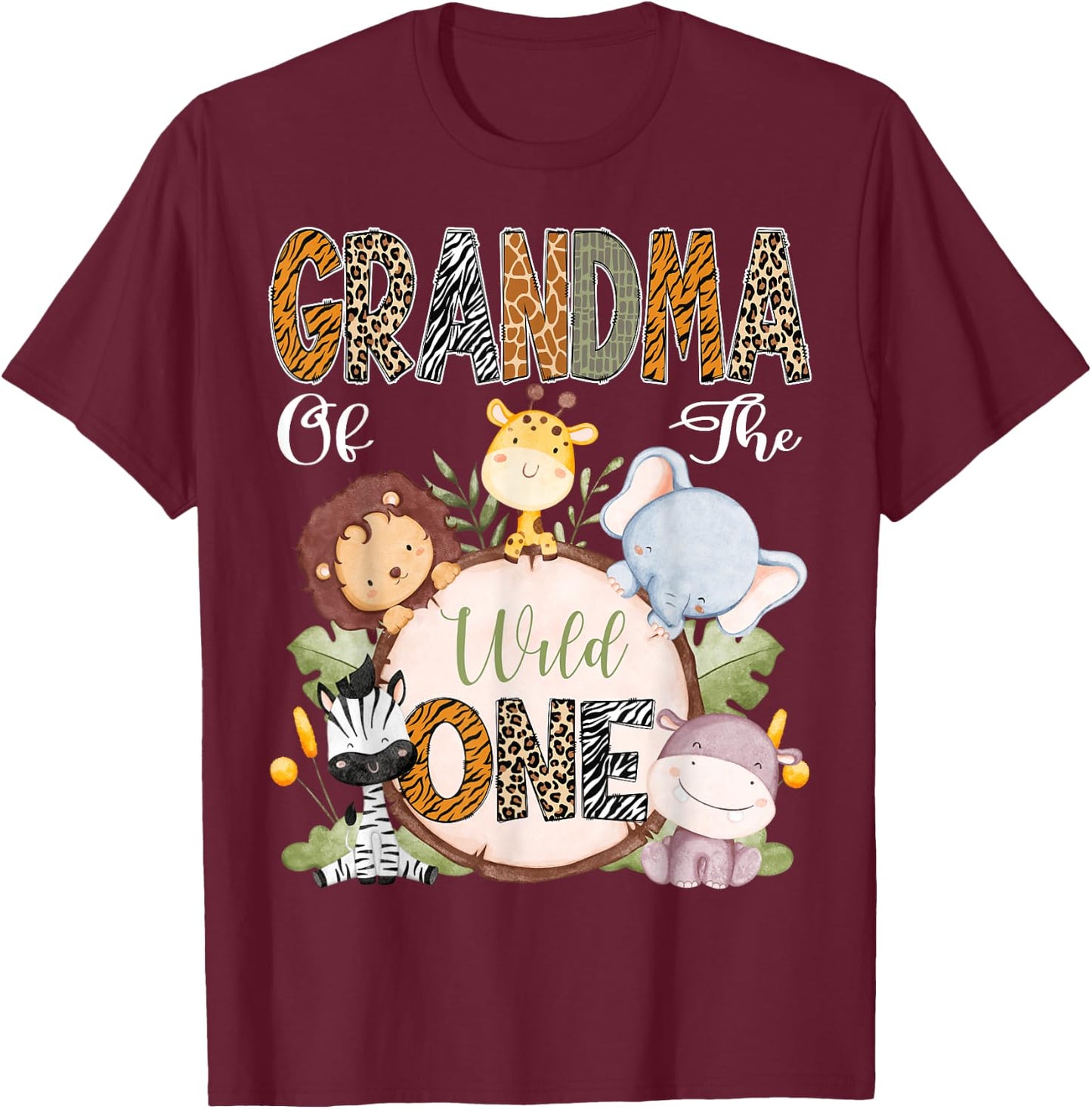 Grandma Of The Wild One 1St Birthday Safari Woodland T-Shirt - T-Shirt | Maroon