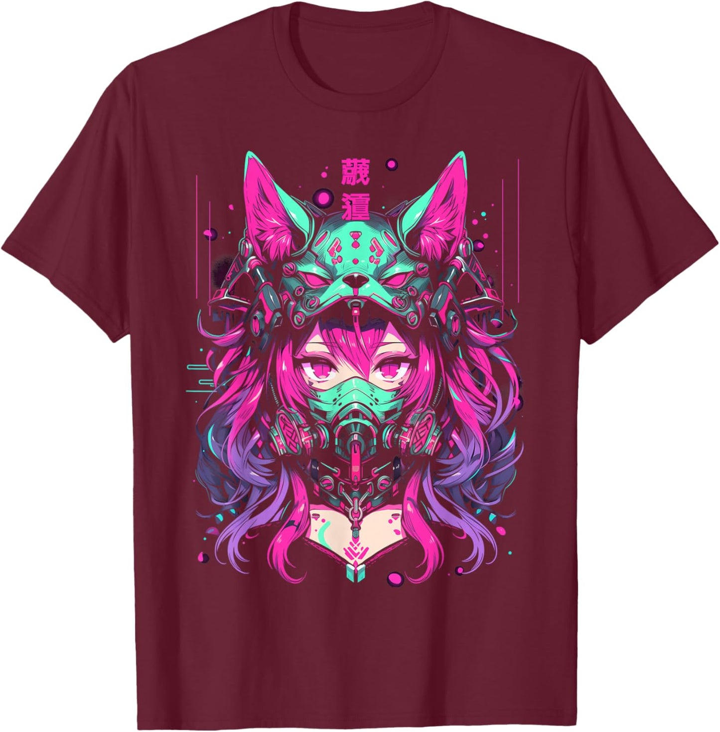 Anime Manga Cyberpunk Aesthetic Techwear Harajuku | Wolf T-Shirt - T-Shirt | Maroon