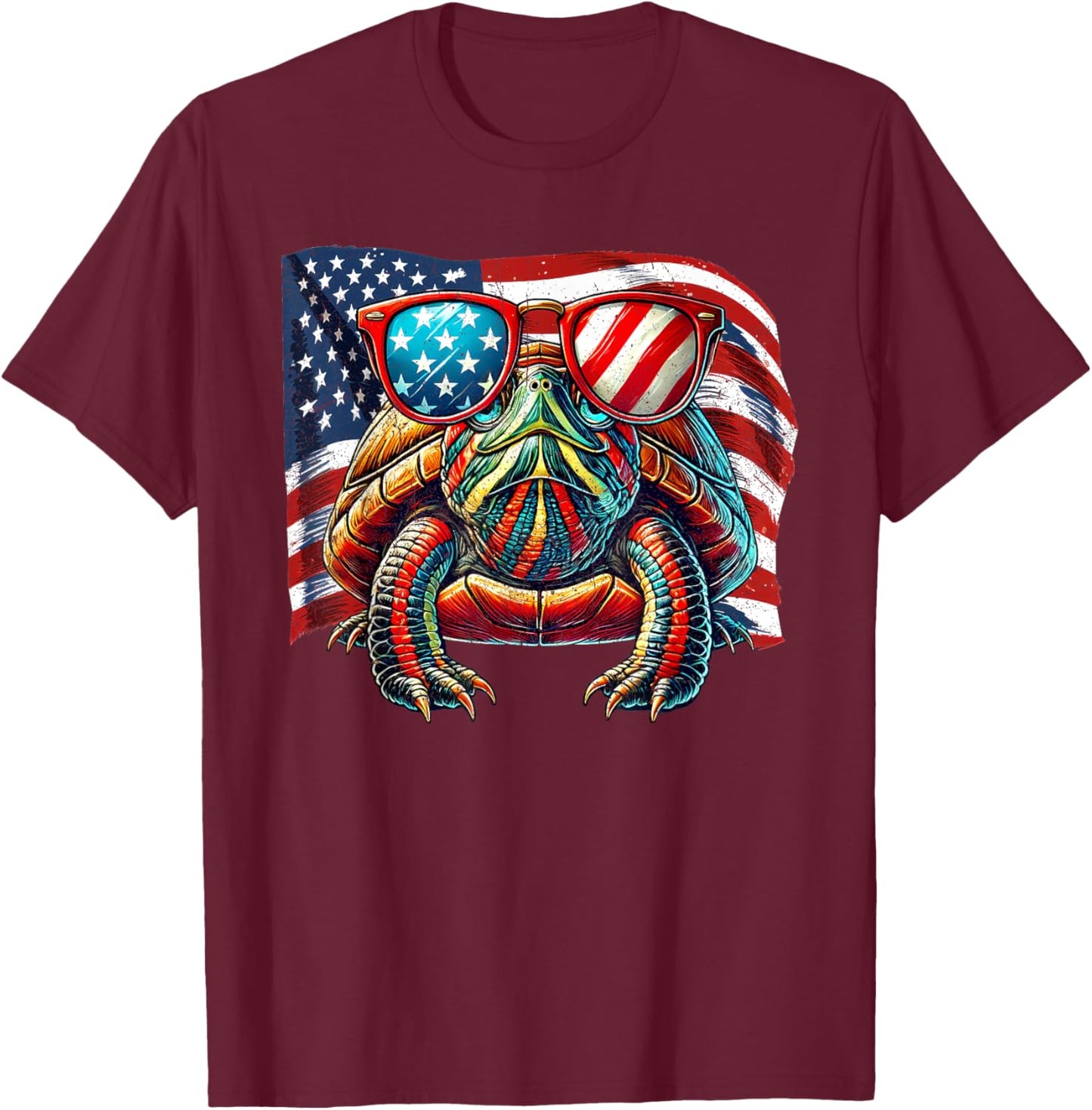 Red-Eared Slider Turtle USA Flag Patriotic Sunglasses Pets T-Shirt - T-Shirt | Maroon