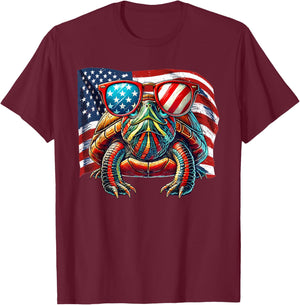 Red-Eared Slider Turtle USA Flag Patriotic Sunglasses Pets T-Shirt - T-Shirt | Maroon