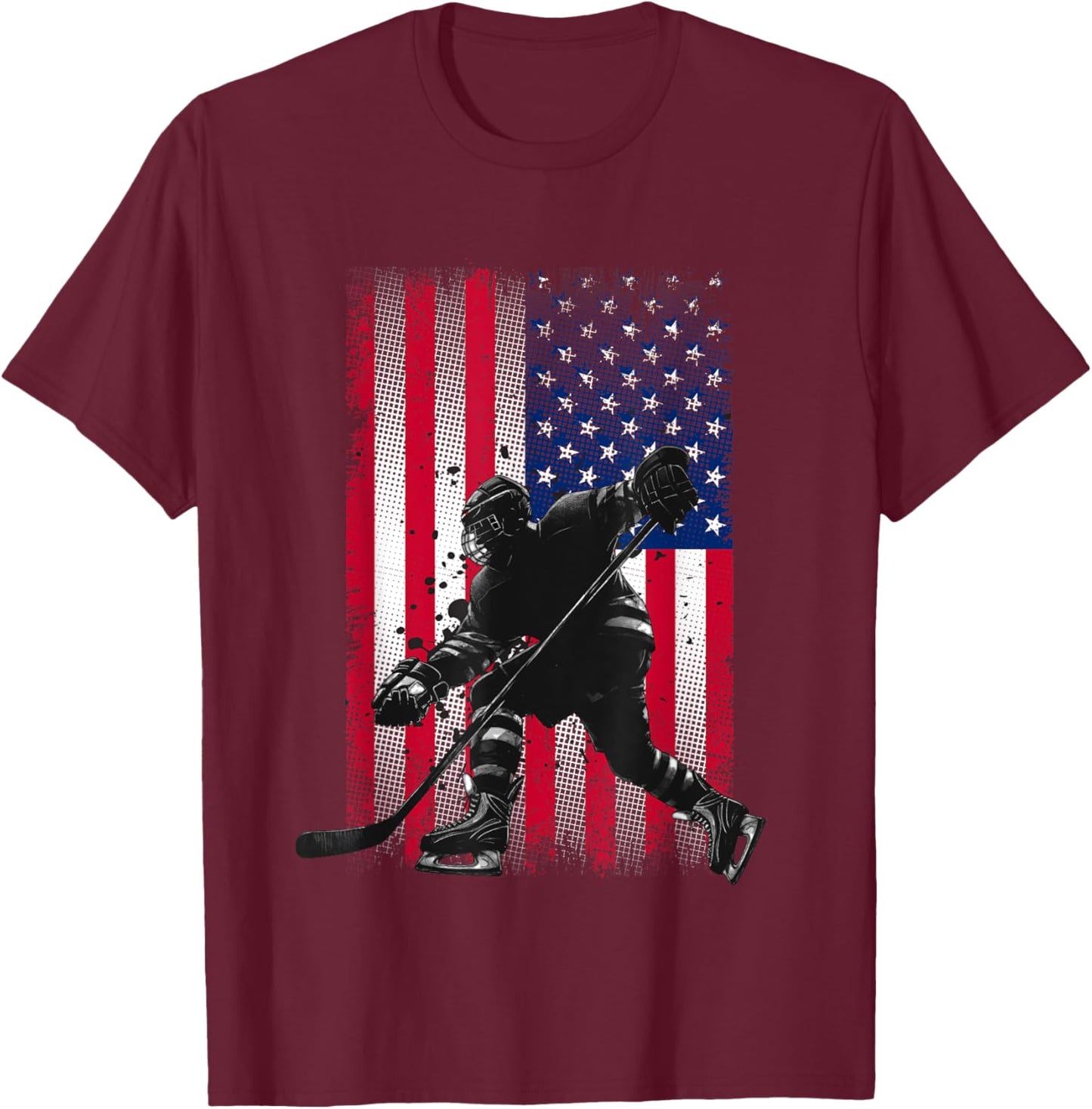 American Flag Hockey Women Kids Men T-Shirt - T-Shirt | Maroon