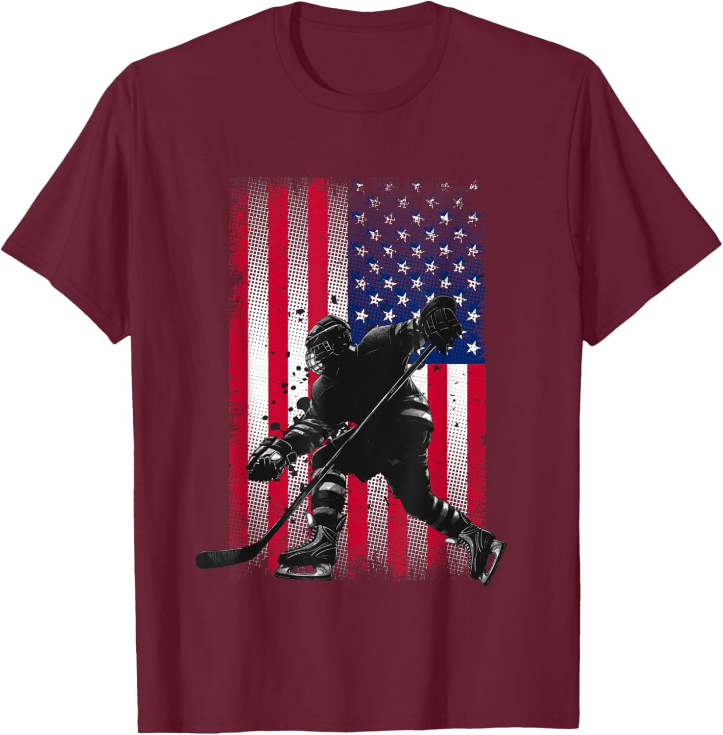 American Flag Hockey Women Kids Men T-Shirt - T-Shirt | Maroon