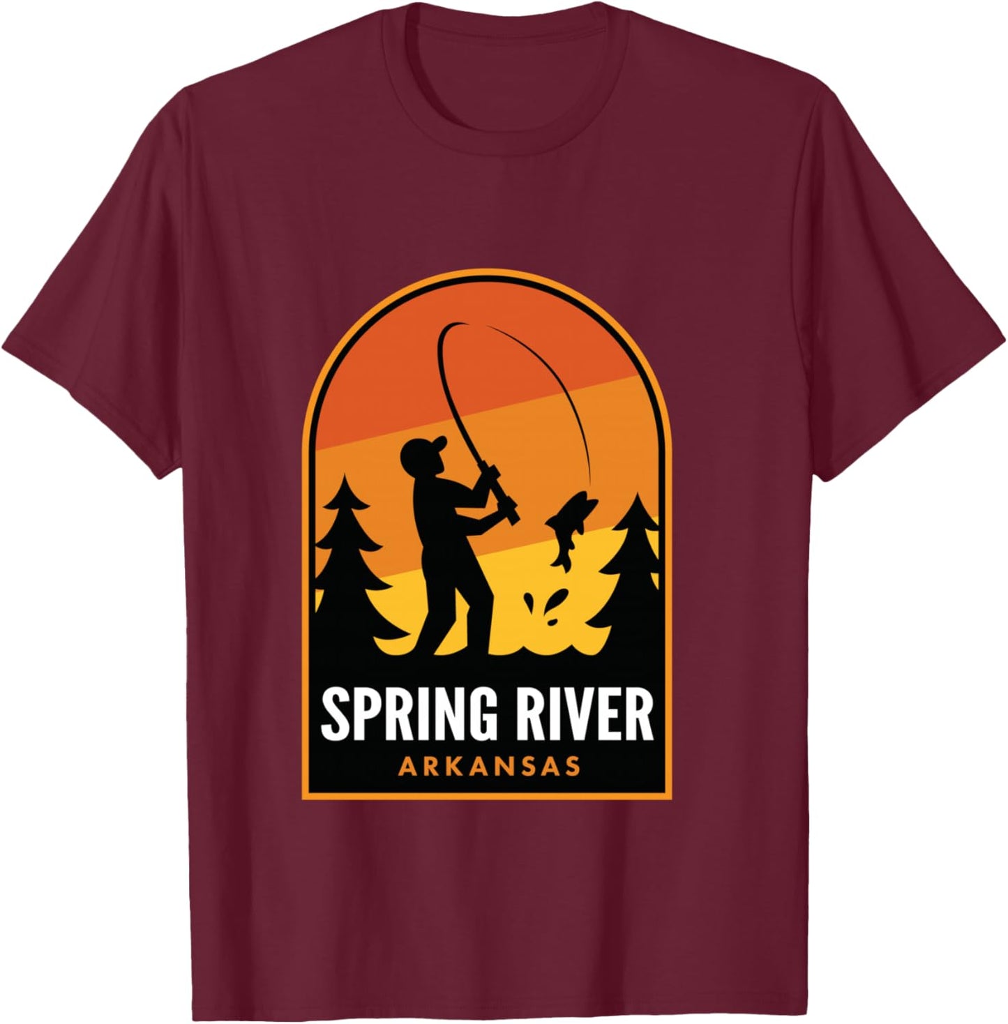 Spring River Arkansas Fishing T-Shirt - T-Shirt | Maroon