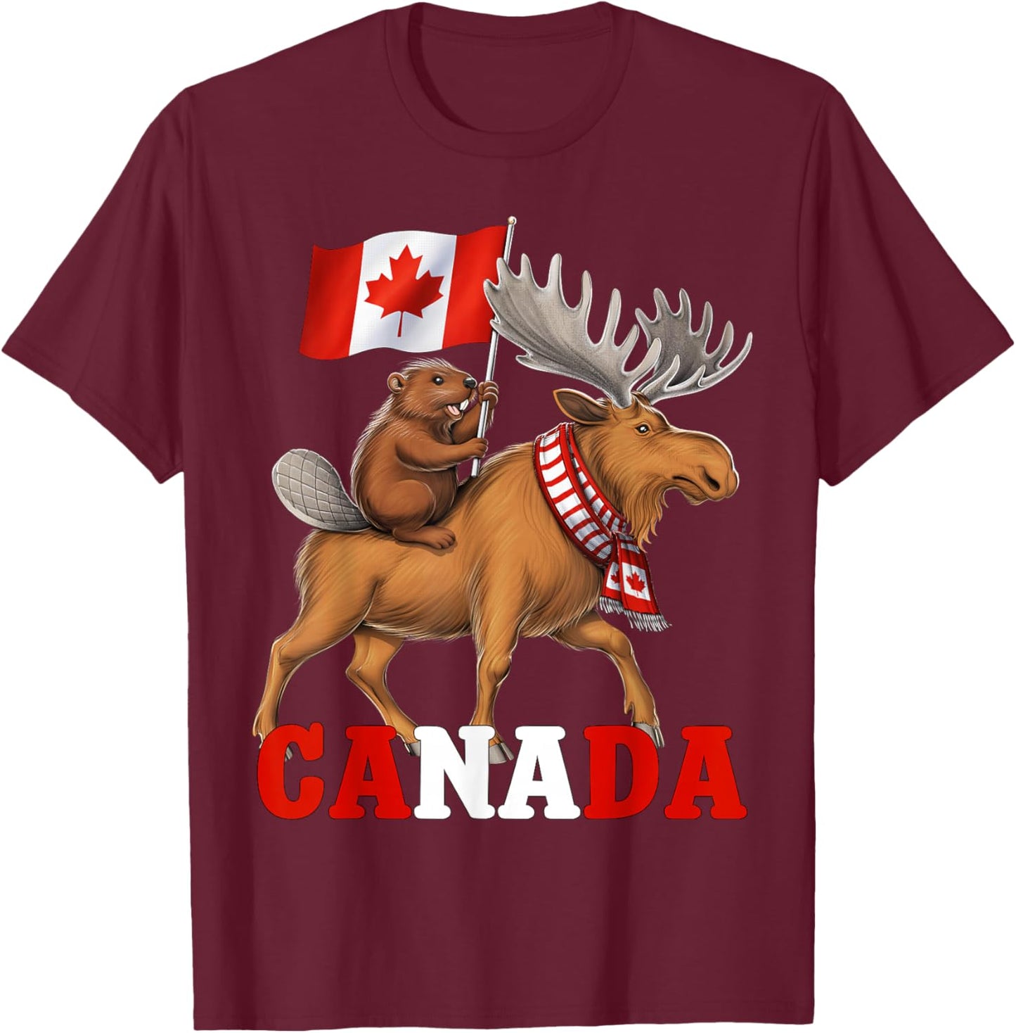 Kanada Biber Elch Kanadische Flagge Stolzer Kanadier T-Shirt - T-Shirt | Maroon