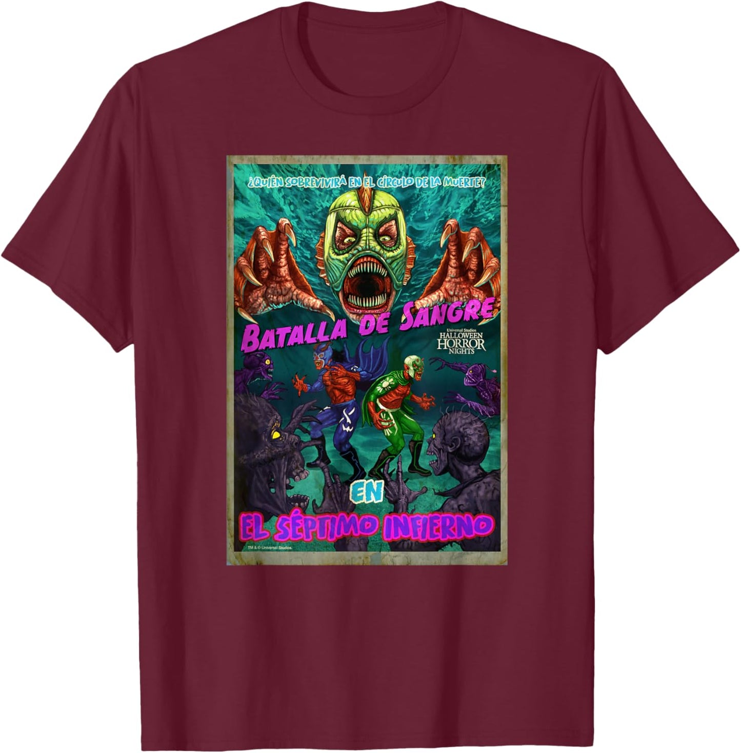 Universal Halloween Horror Nights Blood Battle with Monsters T-Shirt - T-Shirt | Maroon